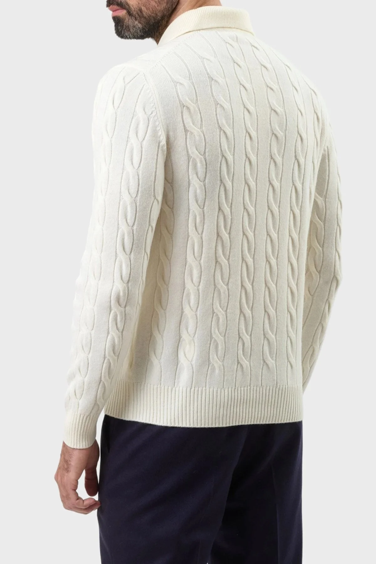 Gran Sasso Yün ve Kaşmir Karışımlı Regular Fit Erkek Polo Yaka Kazak 23172 19651 001 EKRU - 3
