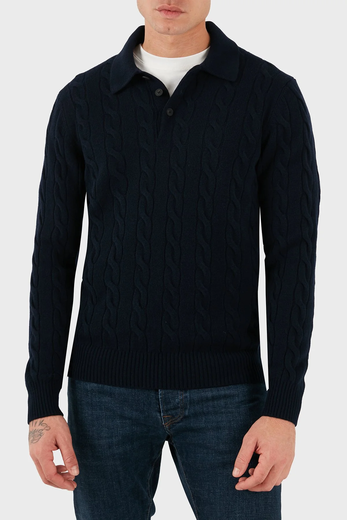 Gran Sasso Yün ve Kaşmir Karışımlı Regular Fit Erkek Polo Yaka Kazak 23172 19651 598 LACİVERT - 3