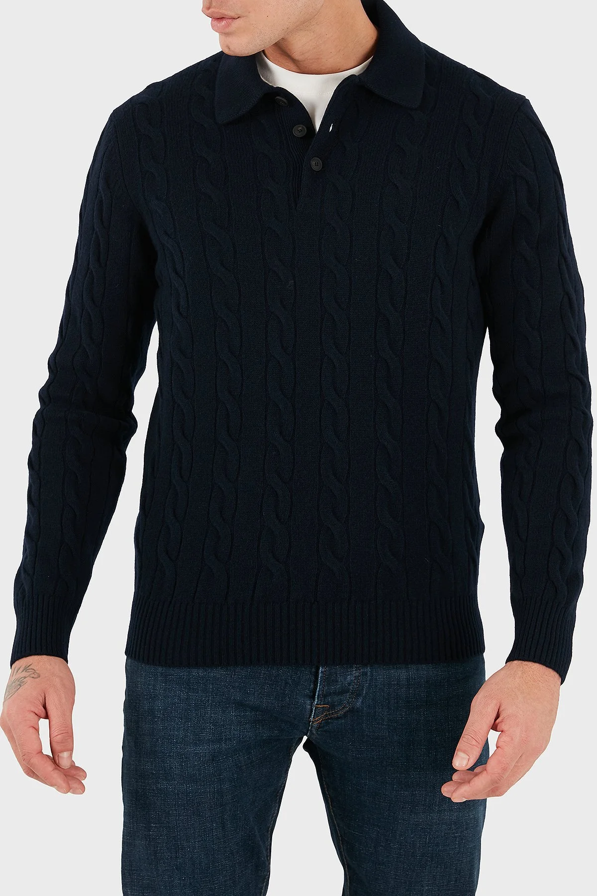 Gran Sasso Yün ve Kaşmir Karışımlı Regular Fit Erkek Polo Yaka Kazak 23172 19651 598 LACİVERT - 4