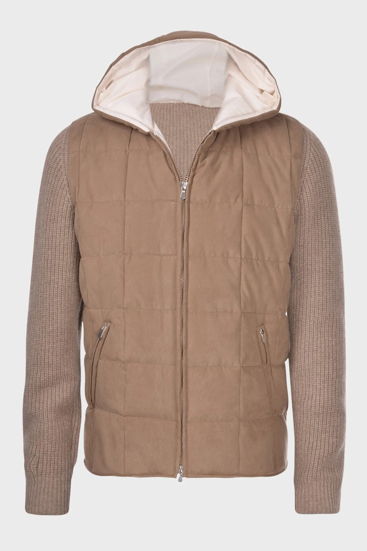 Gran Sasso Yün ve Kaşmir Karışımlı Slim Fit Kapüşonlu Erkek Hırka 13100 19671 030 AÇIK KAHVE - 1