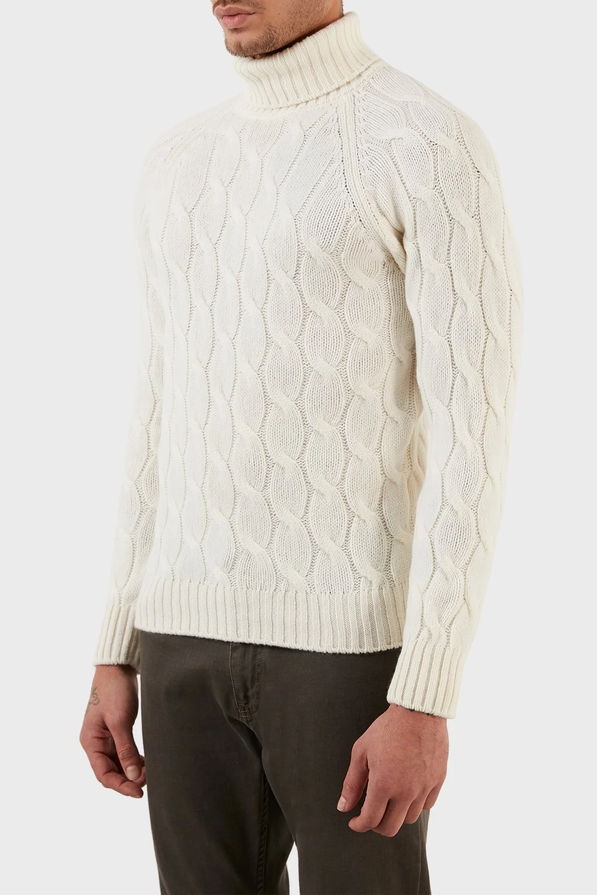 Gran Sasso Yünlü Balıkçı Yaka Örgü Desenli Erkek Kazak 13117 22622 005 EKRU - 2