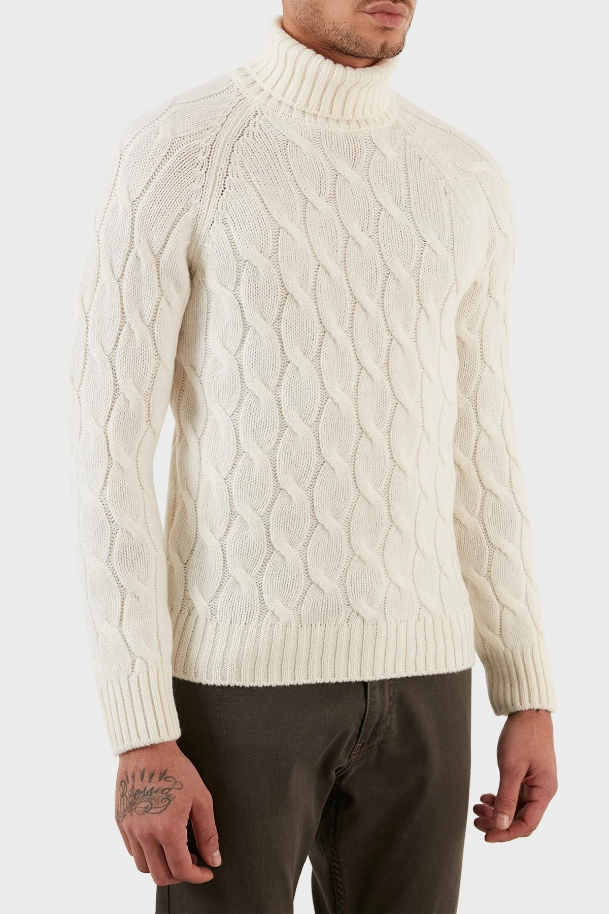 Gran Sasso Yünlü Balıkçı Yaka Örgü Desenli Erkek Kazak 13117 22622 005 EKRU - 3