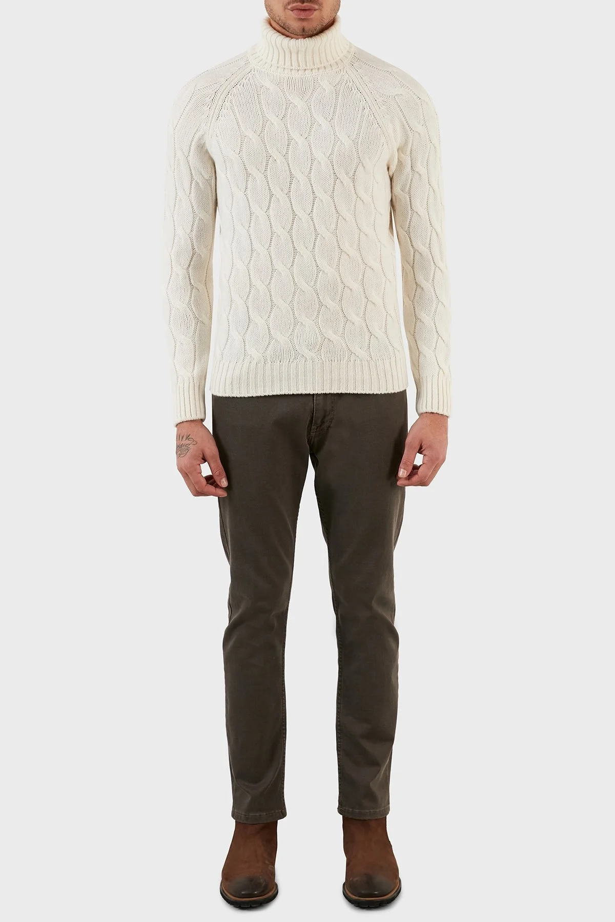 Gran Sasso Yünlü Balıkçı Yaka Örgü Desenli Erkek Kazak 13117 22622 005 EKRU - 4