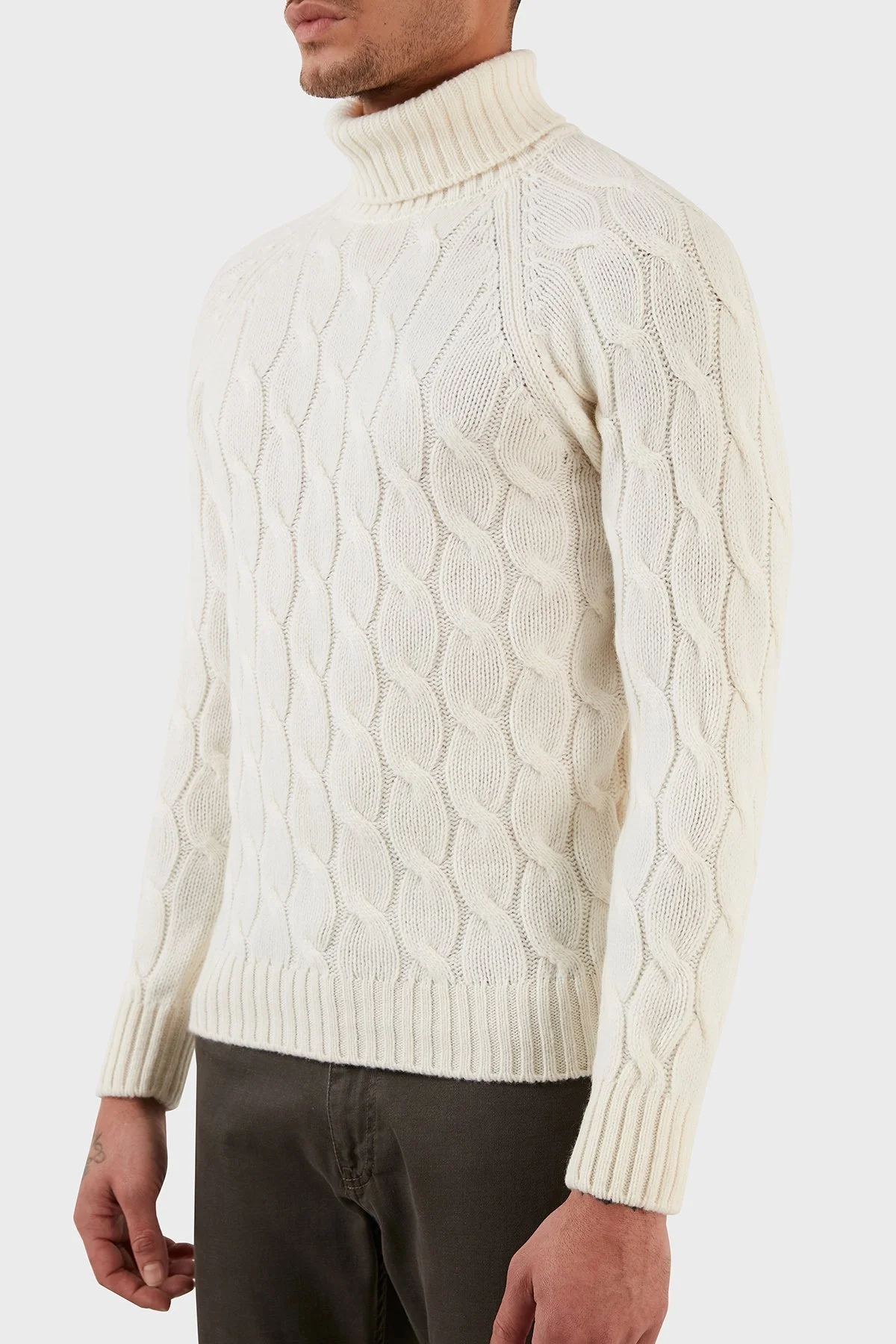 Gran Sasso Yünlü Balıkçı Yaka Örgü Desenli Erkek Kazak 13117 22622 005 EKRU - 5