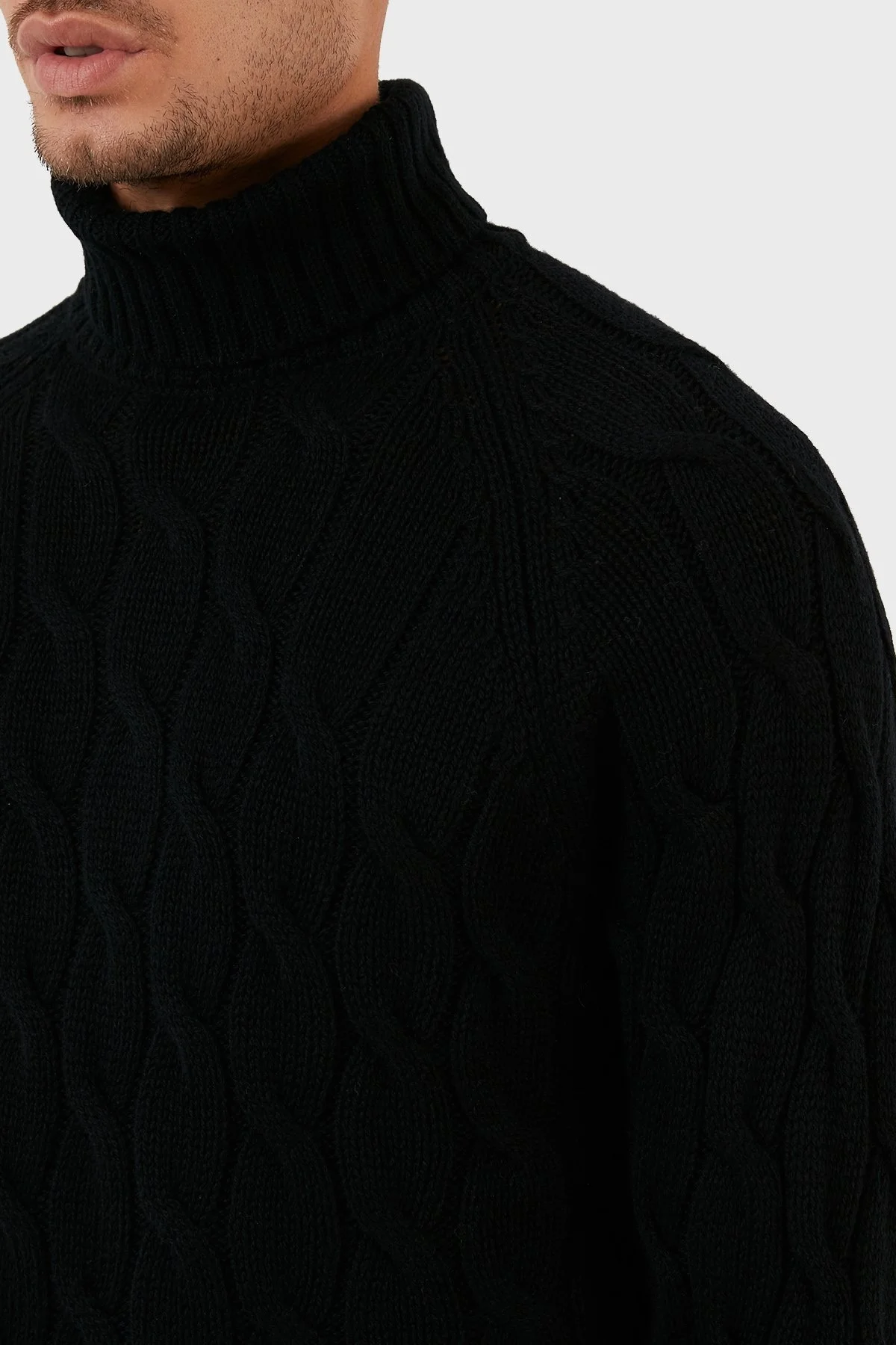 Gran Sasso Yünlü Balıkçı Yaka Örgü Desenli Erkek Kazak 13117 22622 099 SİYAH - 4