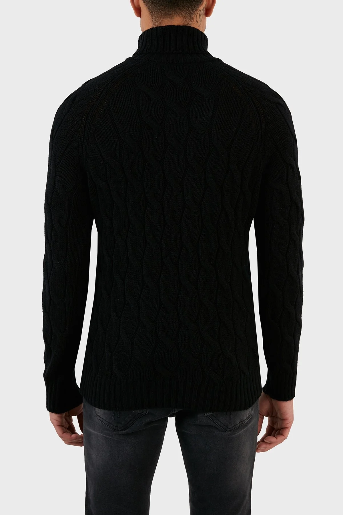 Gran Sasso Yünlü Balıkçı Yaka Örgü Desenli Erkek Kazak 13117 22622 099 SİYAH - 6