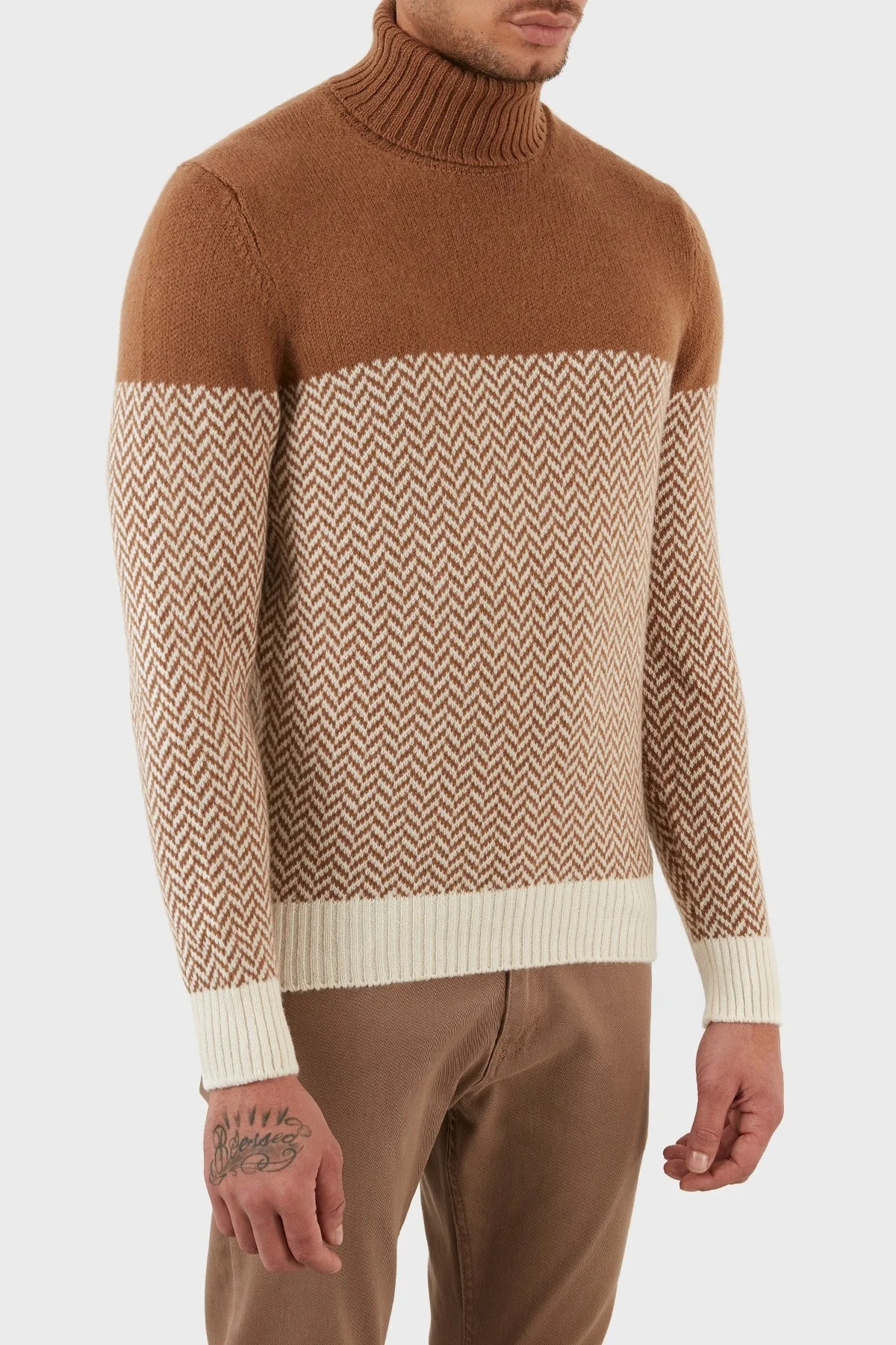 Gran Sasso Yünlü Desenli Balıkçı Yaka Erkek Kazak 13117 22617 006 KAHVE - 2