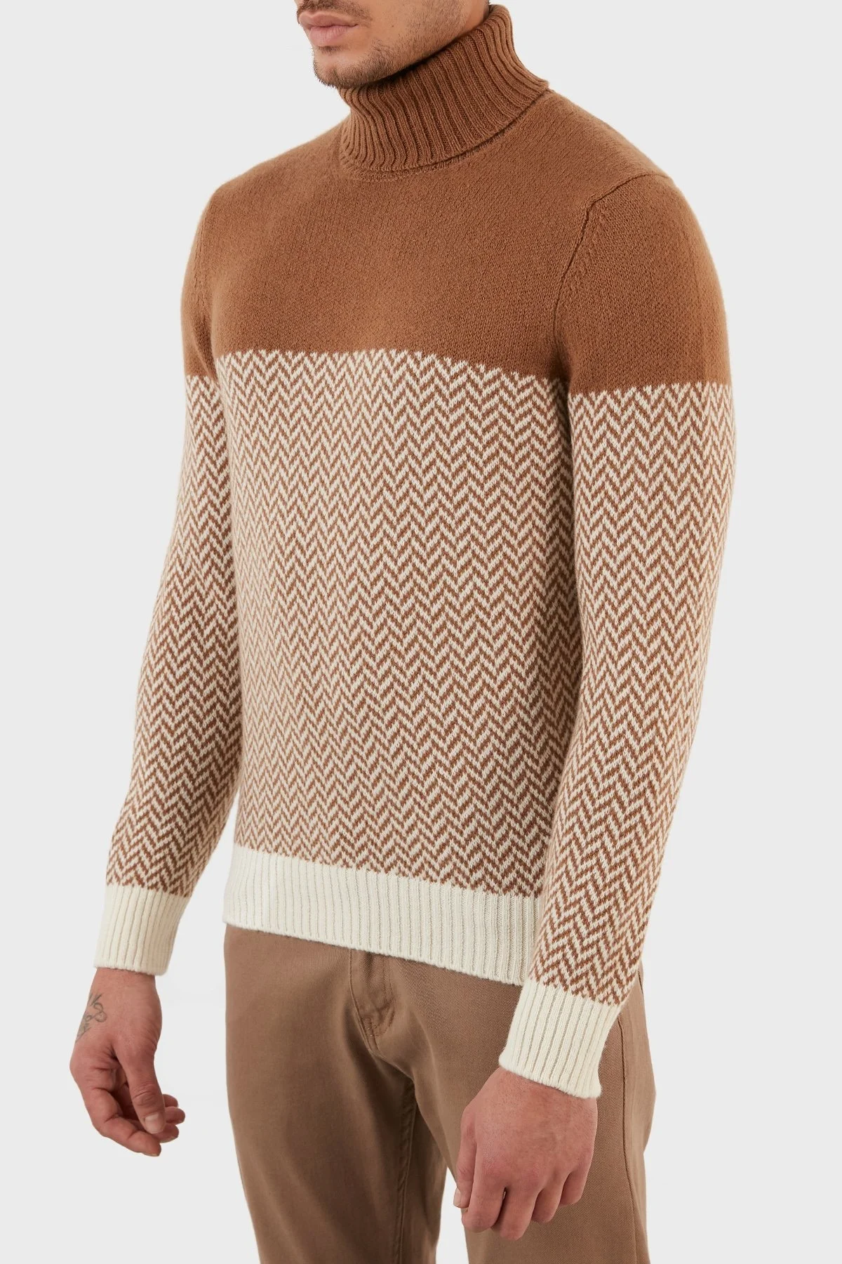 Gran Sasso Yünlü Desenli Balıkçı Yaka Erkek Kazak 13117 22617 006 KAHVE - 3