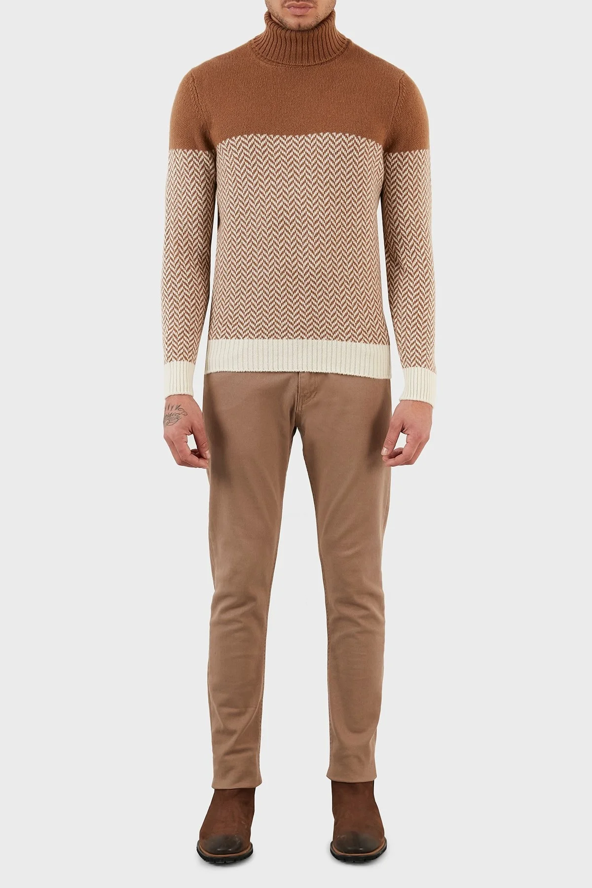 Gran Sasso Yünlü Desenli Balıkçı Yaka Erkek Kazak 13117 22617 006 KAHVE - 4