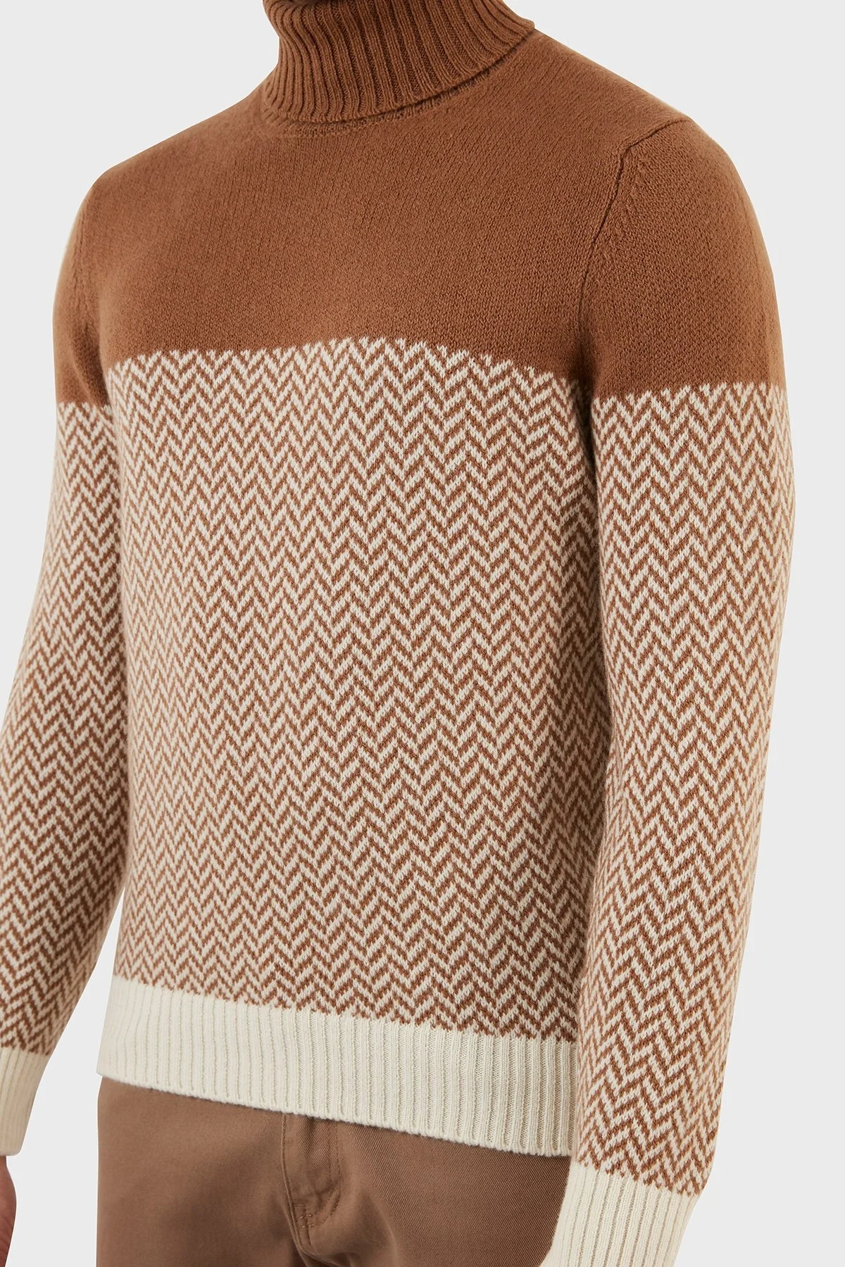 Gran Sasso Yünlü Desenli Balıkçı Yaka Erkek Kazak 13117 22617 006 KAHVE - 5