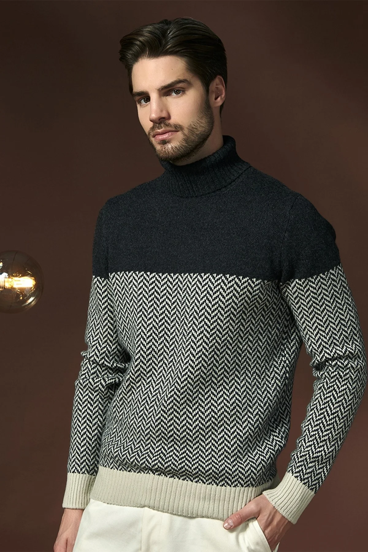 Gran Sasso Yünlü Desenli Balıkçı Yaka Erkek Kazak 13117 22617 009 ANTRASİT - 1