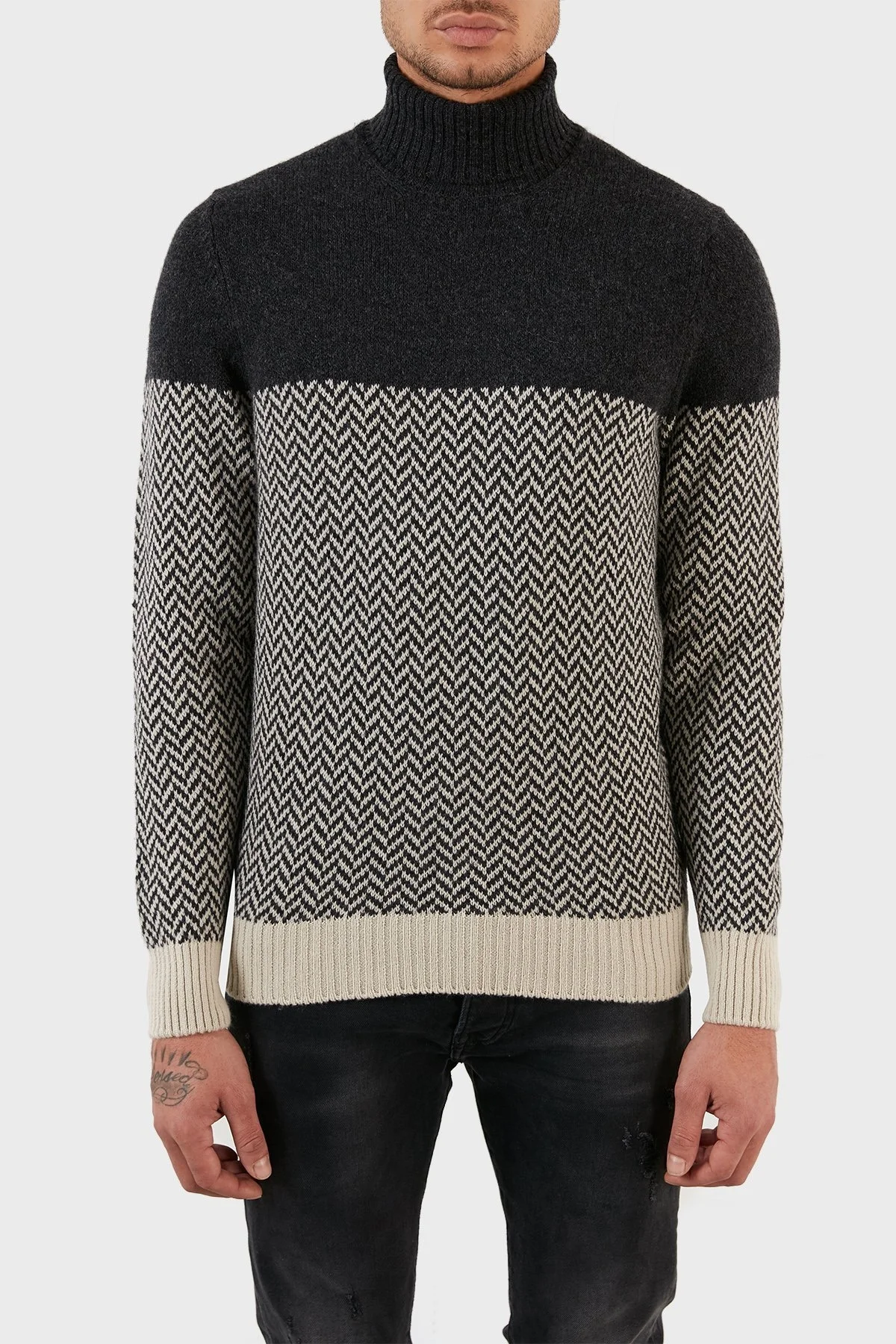 Gran Sasso Yünlü Desenli Balıkçı Yaka Erkek Kazak 13117 22617 009 ANTRASİT - 2