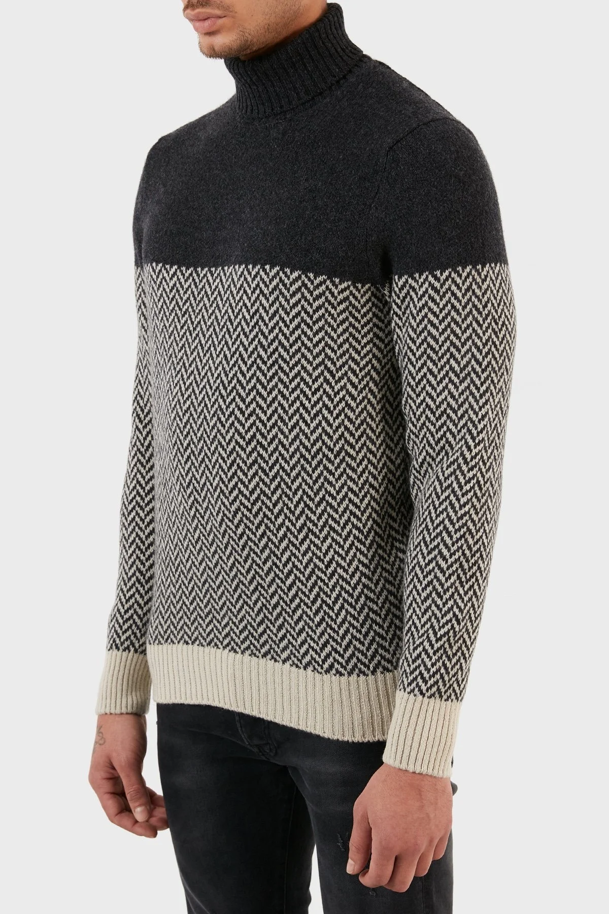 Gran Sasso Yünlü Desenli Balıkçı Yaka Erkek Kazak 13117 22617 009 ANTRASİT - 3