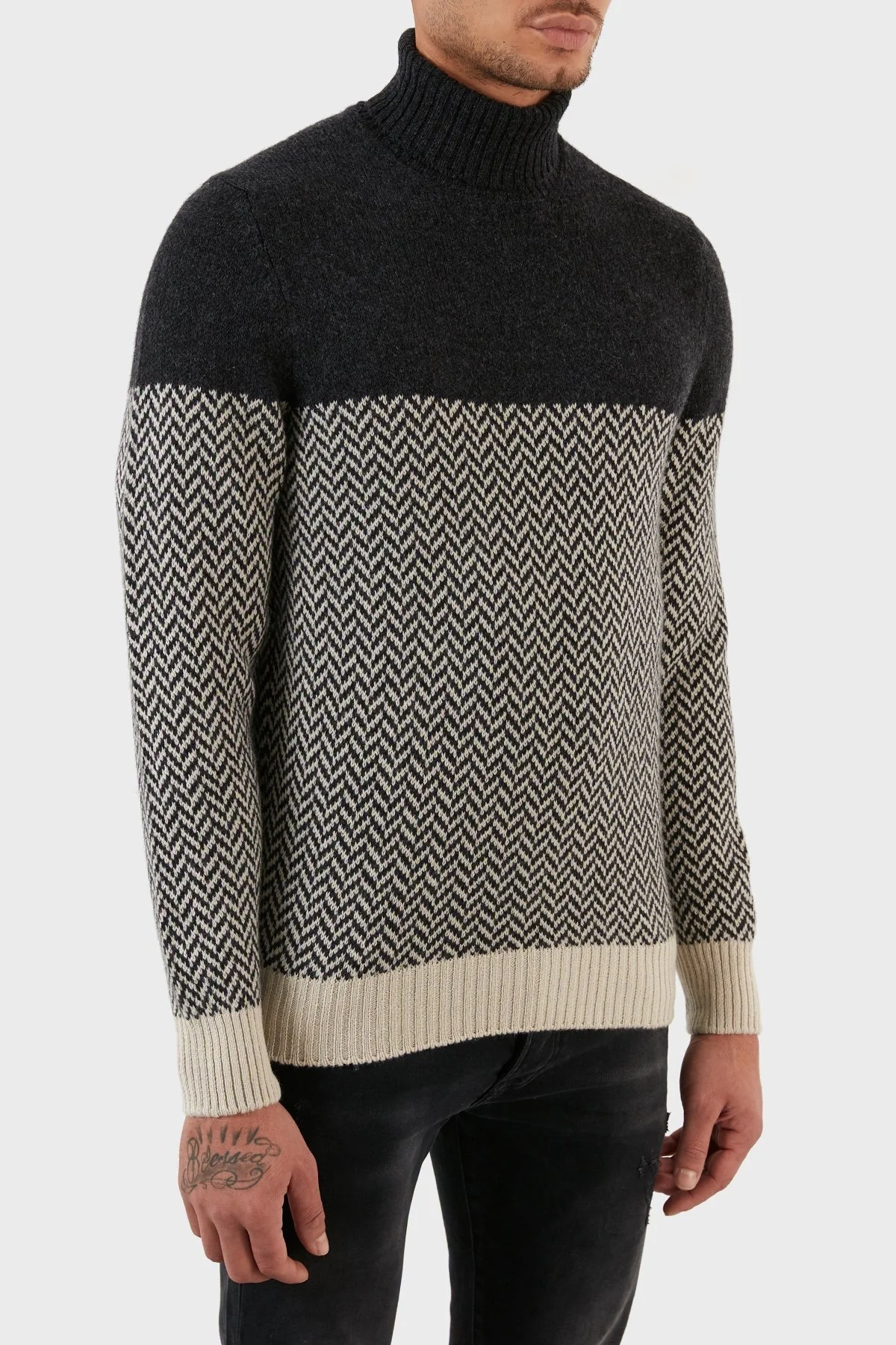 Gran Sasso Yünlü Desenli Balıkçı Yaka Erkek Kazak 13117 22617 009 ANTRASİT - 4