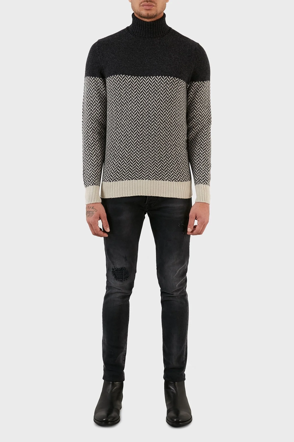 Gran Sasso Yünlü Desenli Balıkçı Yaka Erkek Kazak 13117 22617 009 ANTRASİT - 5