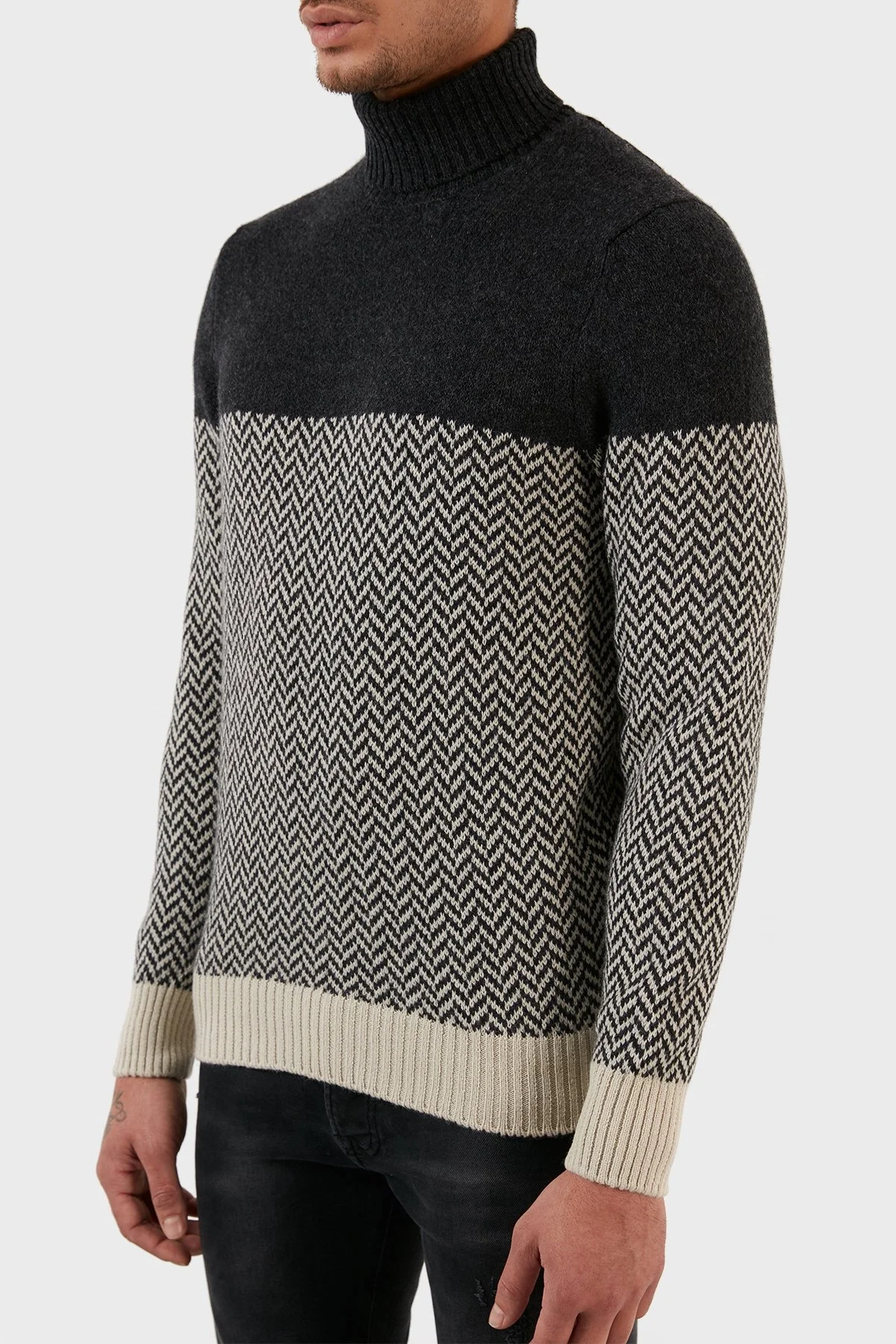 Gran Sasso Yünlü Desenli Balıkçı Yaka Erkek Kazak 13117 22617 009 ANTRASİT - 6