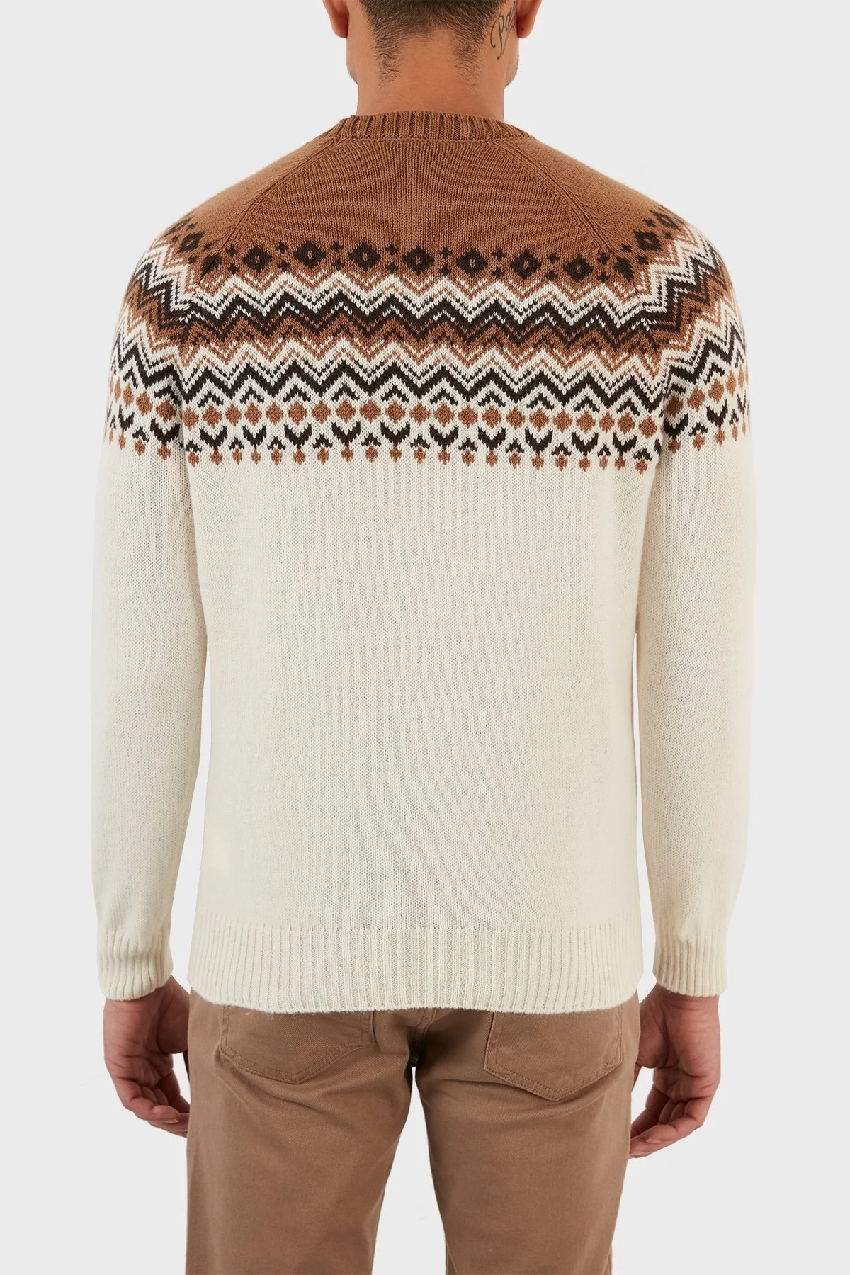 Gran Sasso Yünlü Desenli Bisiklet Yaka Erkek Kazak 13125 22614 006 KAHVE-BEYAZ - 6