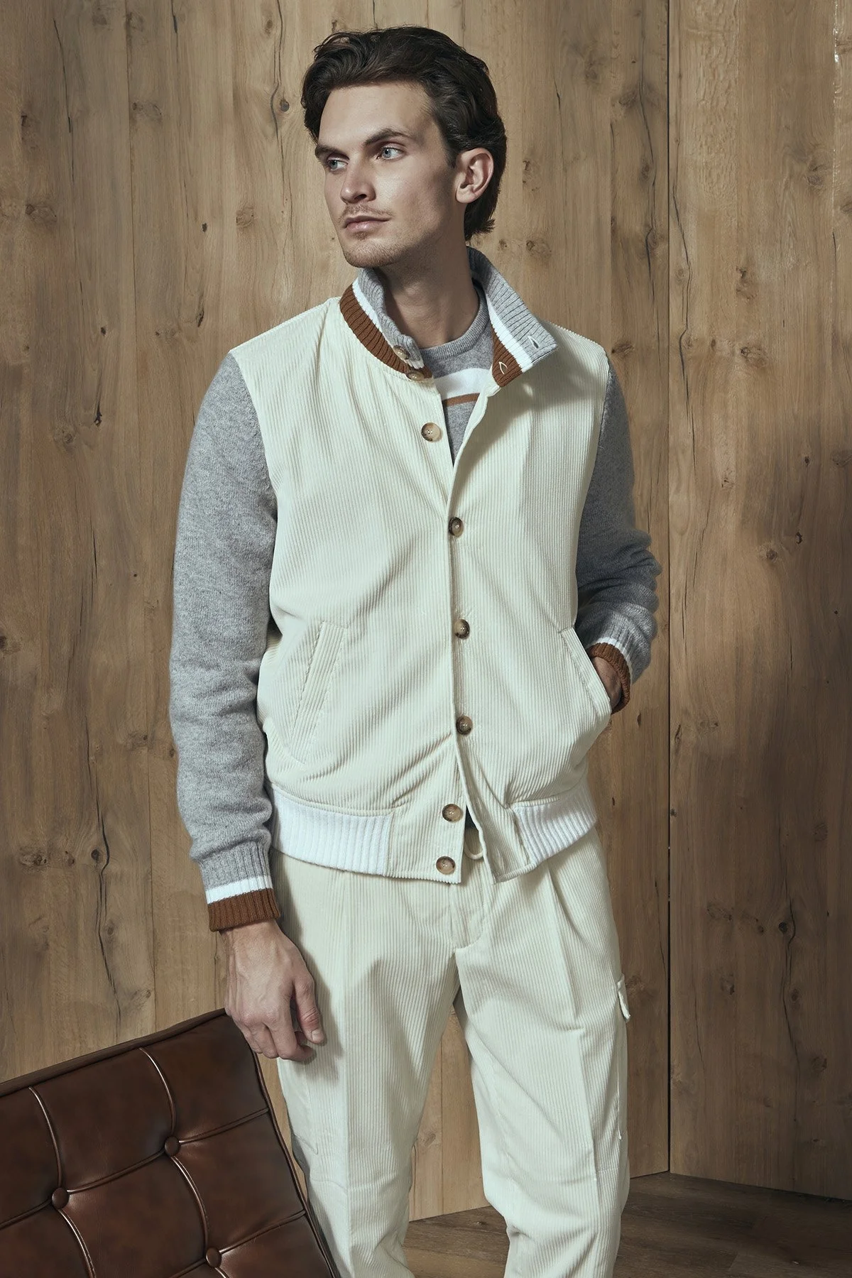 Gran Sasso Yünlü Dik Yaka Düğmeli Erkek Ceket 23108 52206 005 EKRU - 3