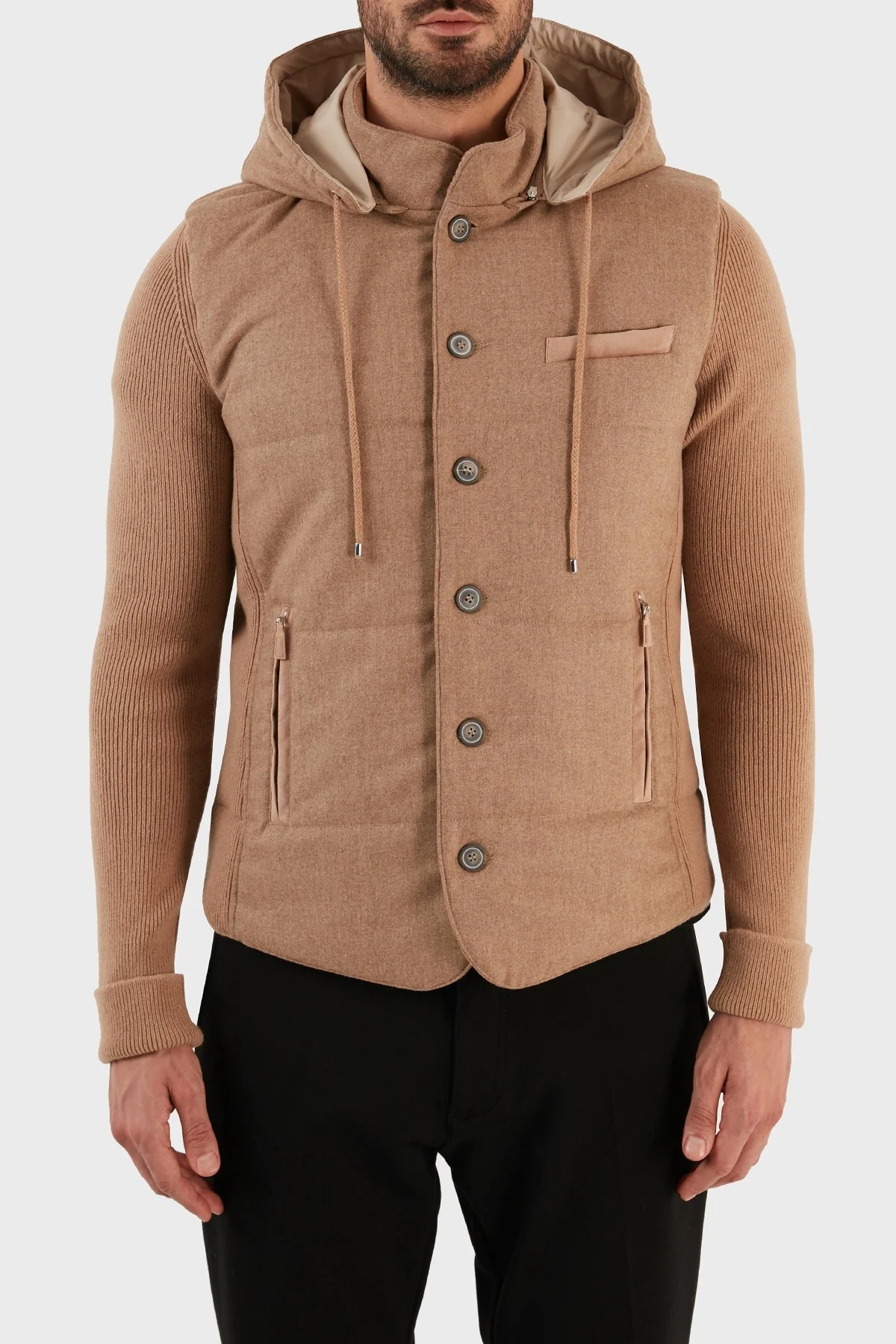 Gran Sasso Yünlü Düğmeli Çıkarılabilir Kapüşonlu Erkek Mont 23191 51303 116 BEJ - 1