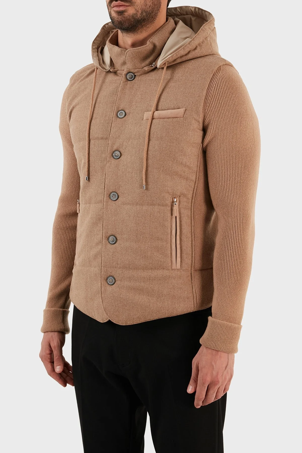 Gran Sasso Yünlü Düğmeli Çıkarılabilir Kapüşonlu Erkek Mont 23191 51303 116 BEJ - 2