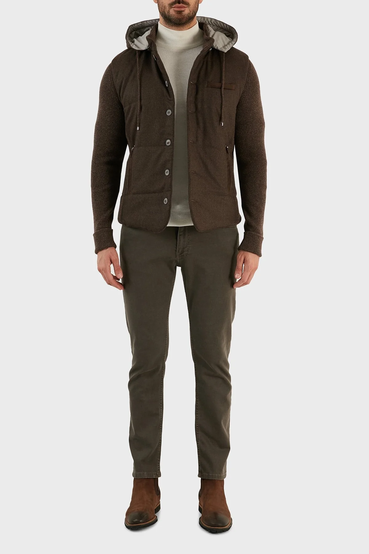 Gran Sasso Yünlü Düğmeli Çıkarılabilir Kapüşonlu Erkek Mont 23191 51303 194 KAHVE - 6