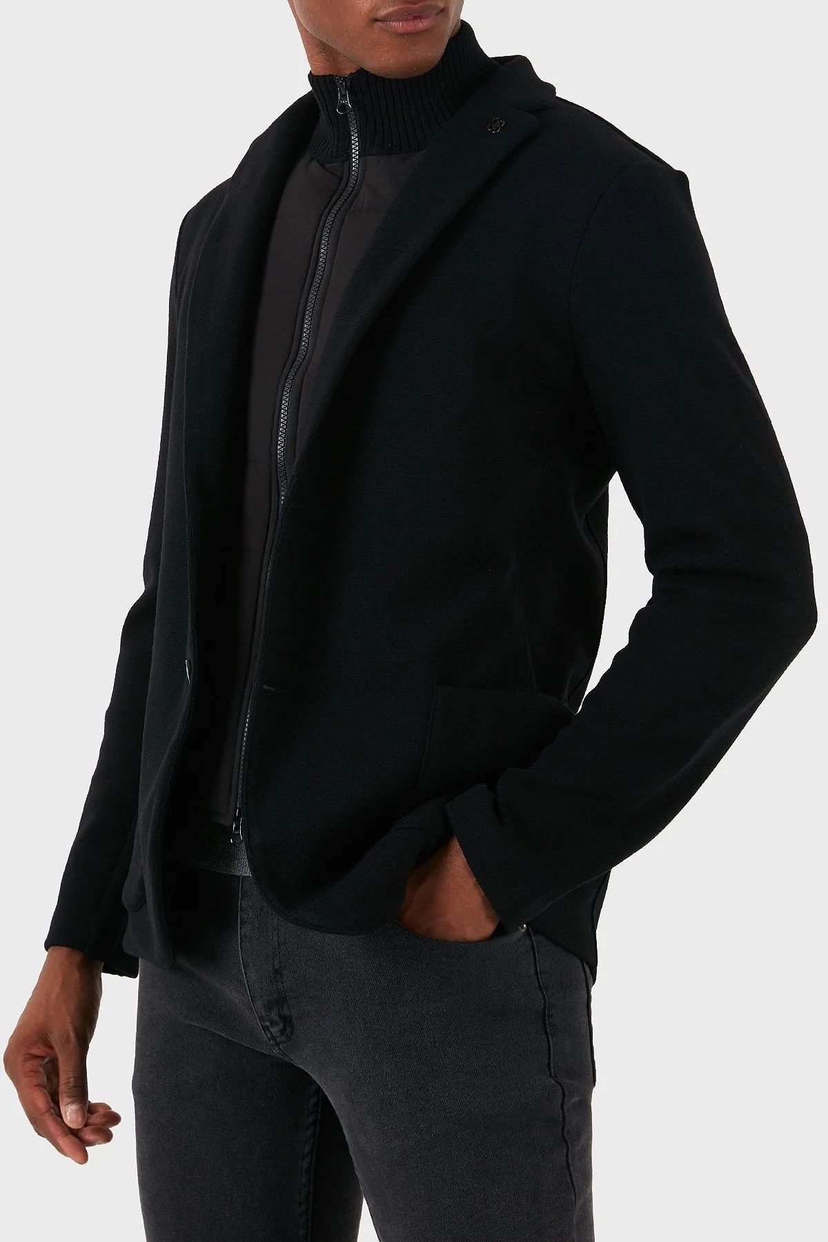 Gran Sasso Yünlü İç Katmanlı Dik Yaka Blazer Erkek Ceket 57199 24616 099 SİYAH - 4