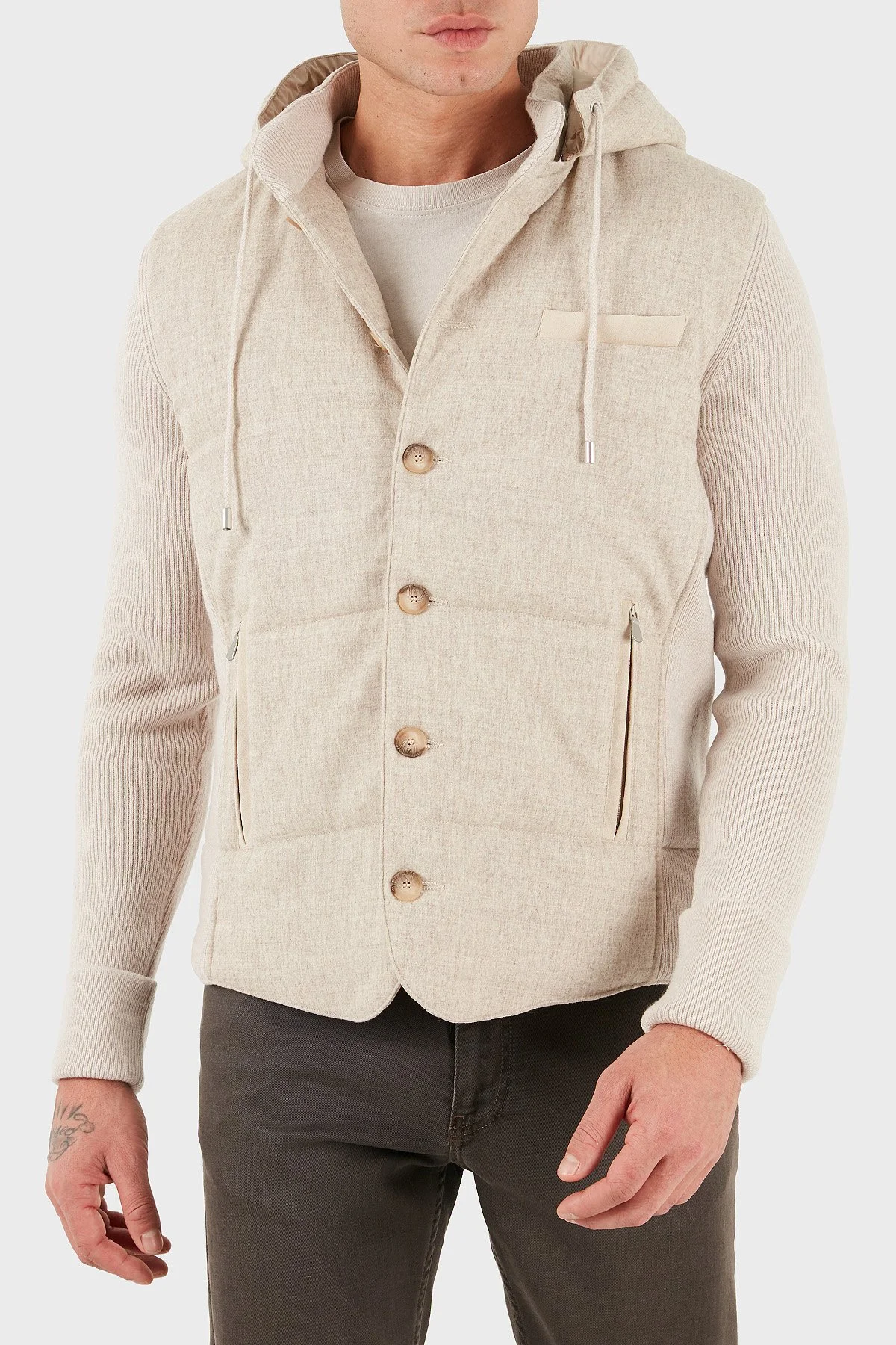 Gran Sasso Yünlü Regular Fit Çıkarılabilir Kapüşonlu Düğmeli Erkek Mont 23191 51303 010 BEJ - 3