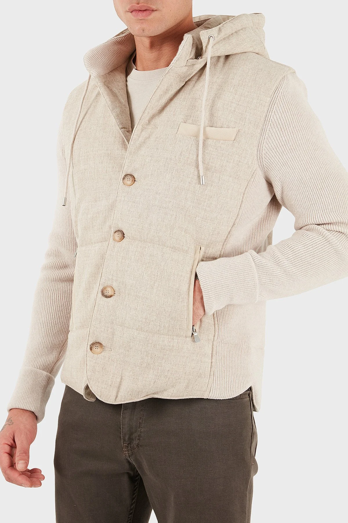 Gran Sasso Yünlü Regular Fit Çıkarılabilir Kapüşonlu Düğmeli Erkek Mont 23191 51303 010 BEJ - 4