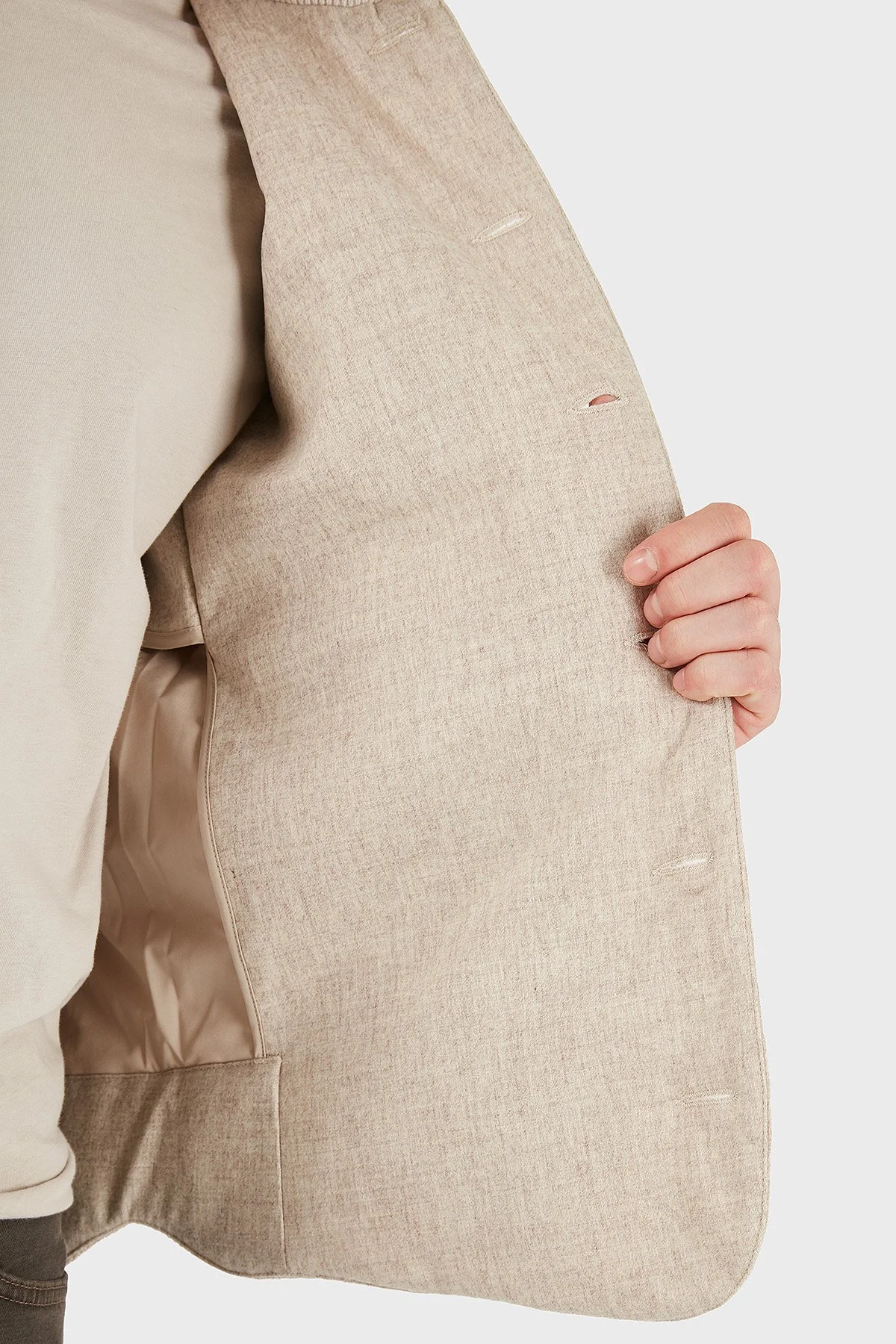 Gran Sasso Yünlü Regular Fit Çıkarılabilir Kapüşonlu Düğmeli Erkek Mont 23191 51303 010 BEJ - 5