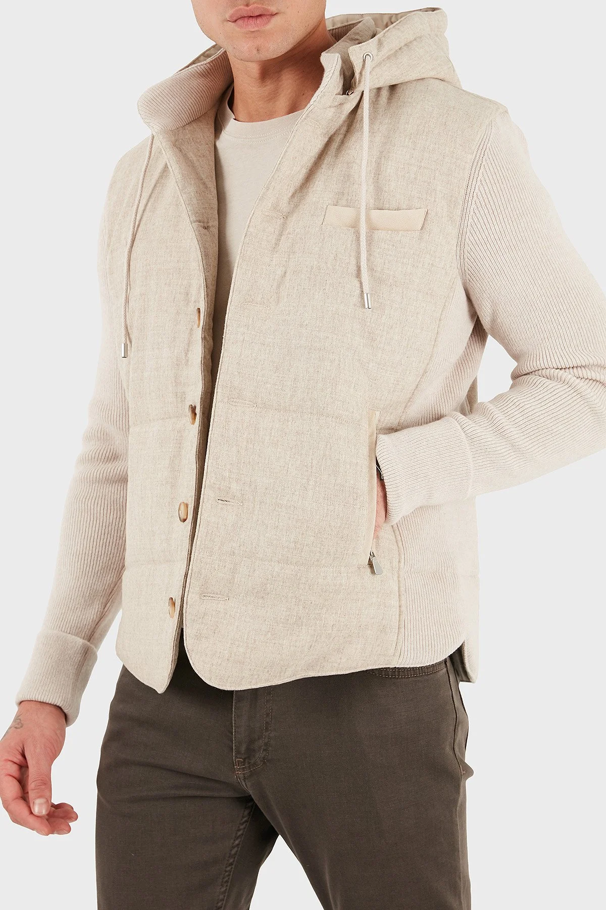 Gran Sasso Yünlü Regular Fit Çıkarılabilir Kapüşonlu Düğmeli Erkek Mont 23191 51303 010 BEJ - 6