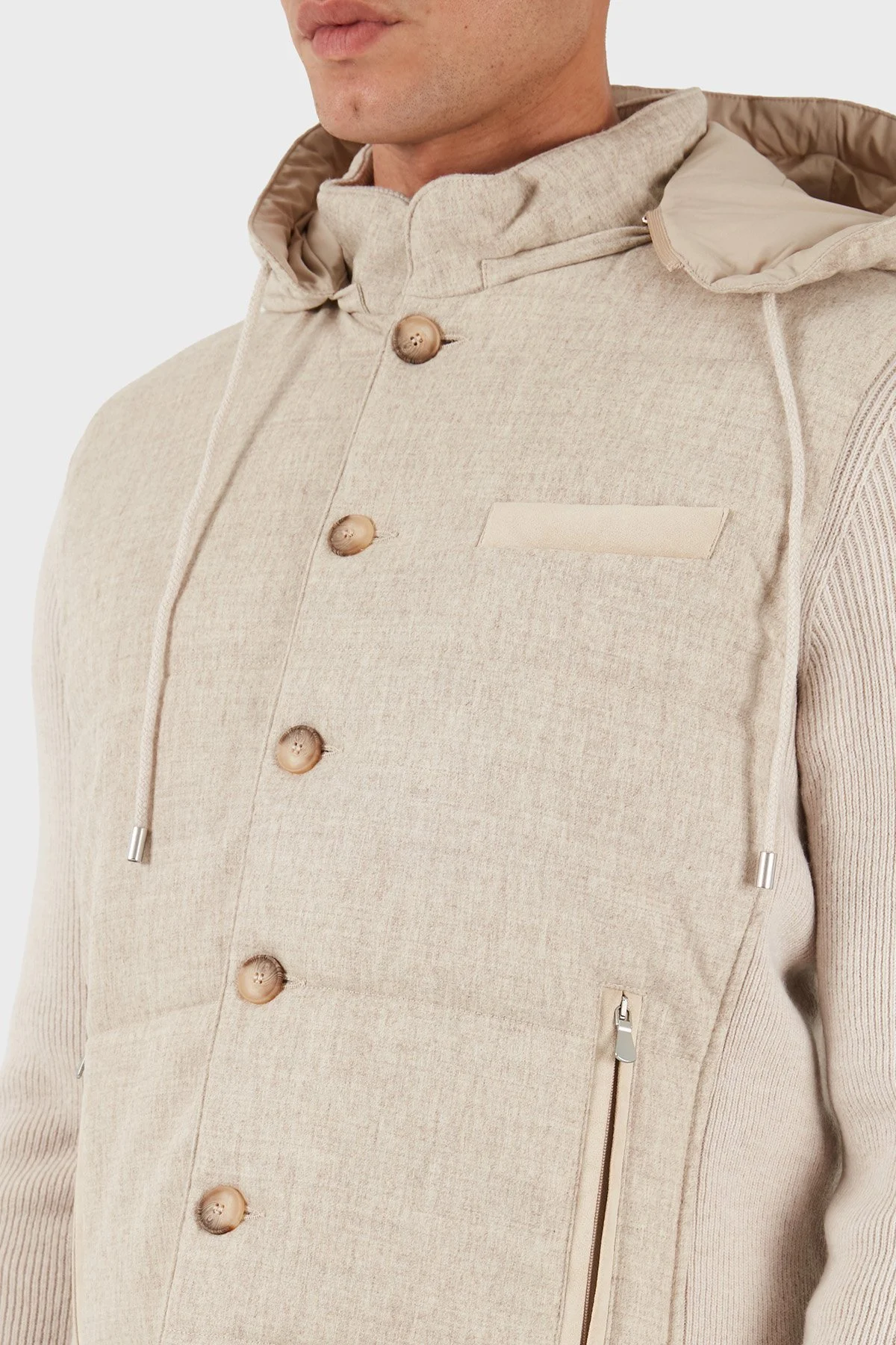 Gran Sasso Yünlü Regular Fit Çıkarılabilir Kapüşonlu Düğmeli Erkek Mont 23191 51303 010 BEJ - 7