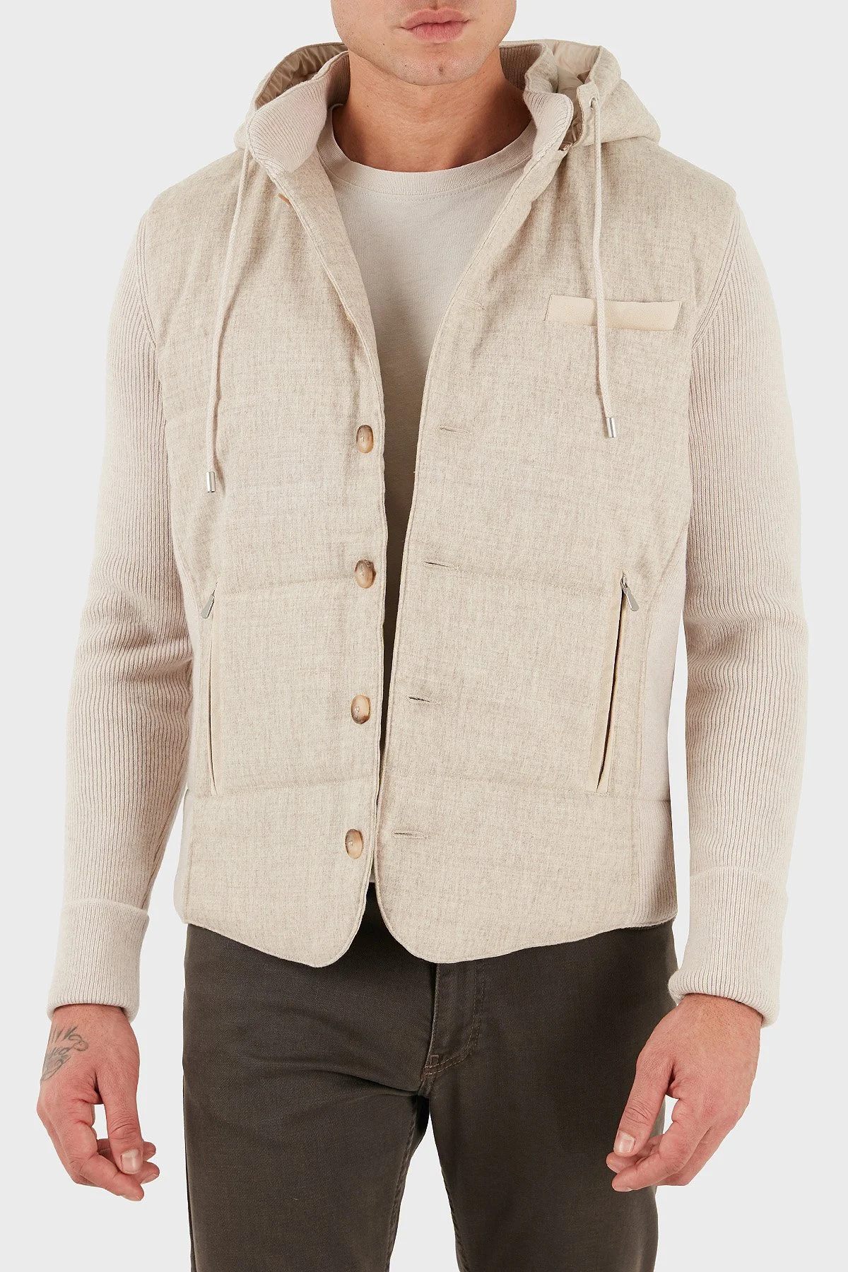 Gran Sasso Yünlü Regular Fit Çıkarılabilir Kapüşonlu Düğmeli Erkek Mont 23191 51303 010 BEJ - 1