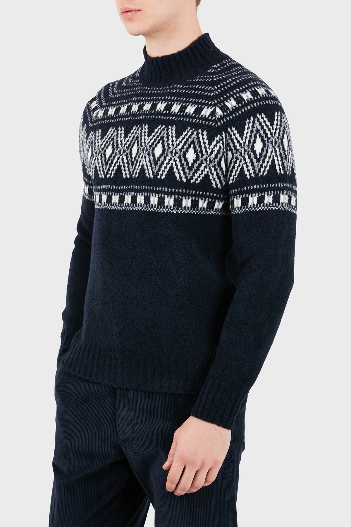 Gran Sasso Yünlü Regular Fit Yarım Balıkçı Yaka Örgü Desenli Erkek Kazak 13186 24019 598 Lacivert - 3