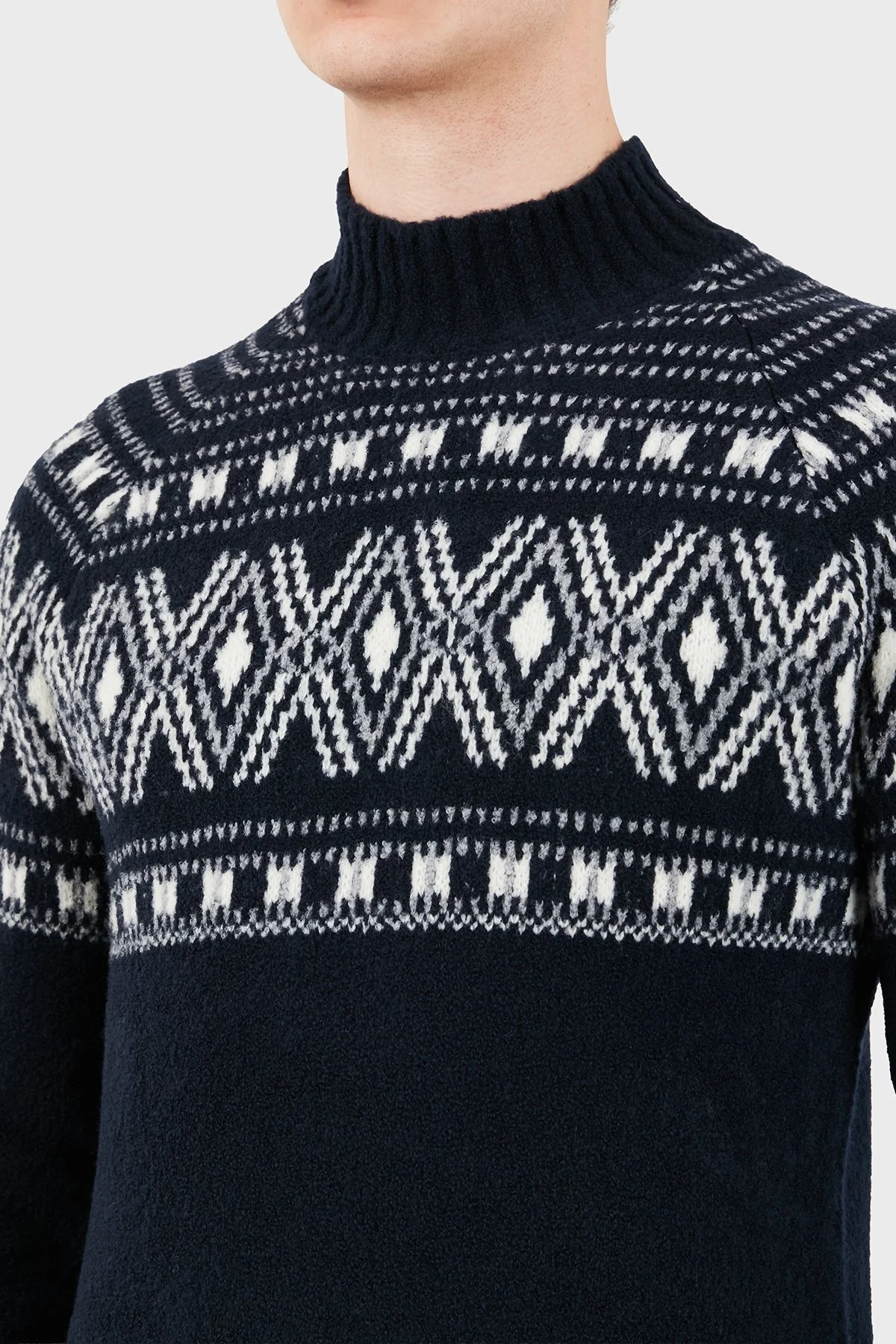 Gran Sasso Yünlü Regular Fit Yarım Balıkçı Yaka Örgü Desenli Erkek Kazak 13186 24019 598 Lacivert - 5