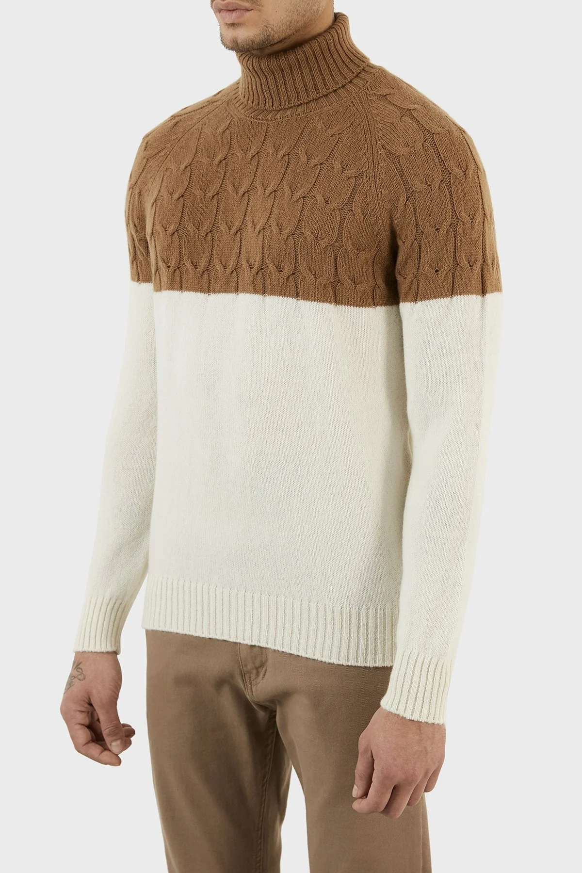 Gran Sasso Yünlü Renk Bloklu Balıkçı Yaka Erkek Kazak 13155 22616 006 KAHVE - 3