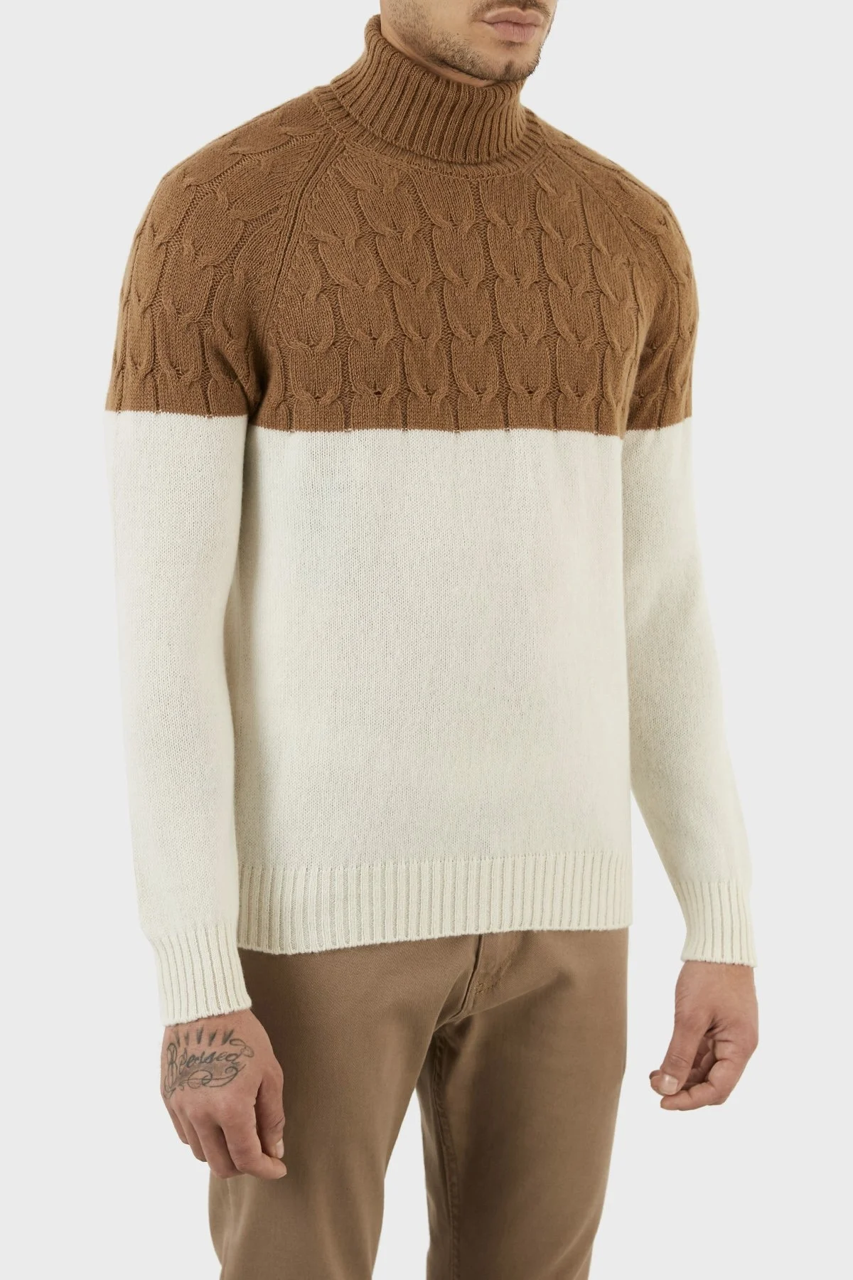 Gran Sasso Yünlü Renk Bloklu Balıkçı Yaka Erkek Kazak 13155 22616 006 KAHVE - 4