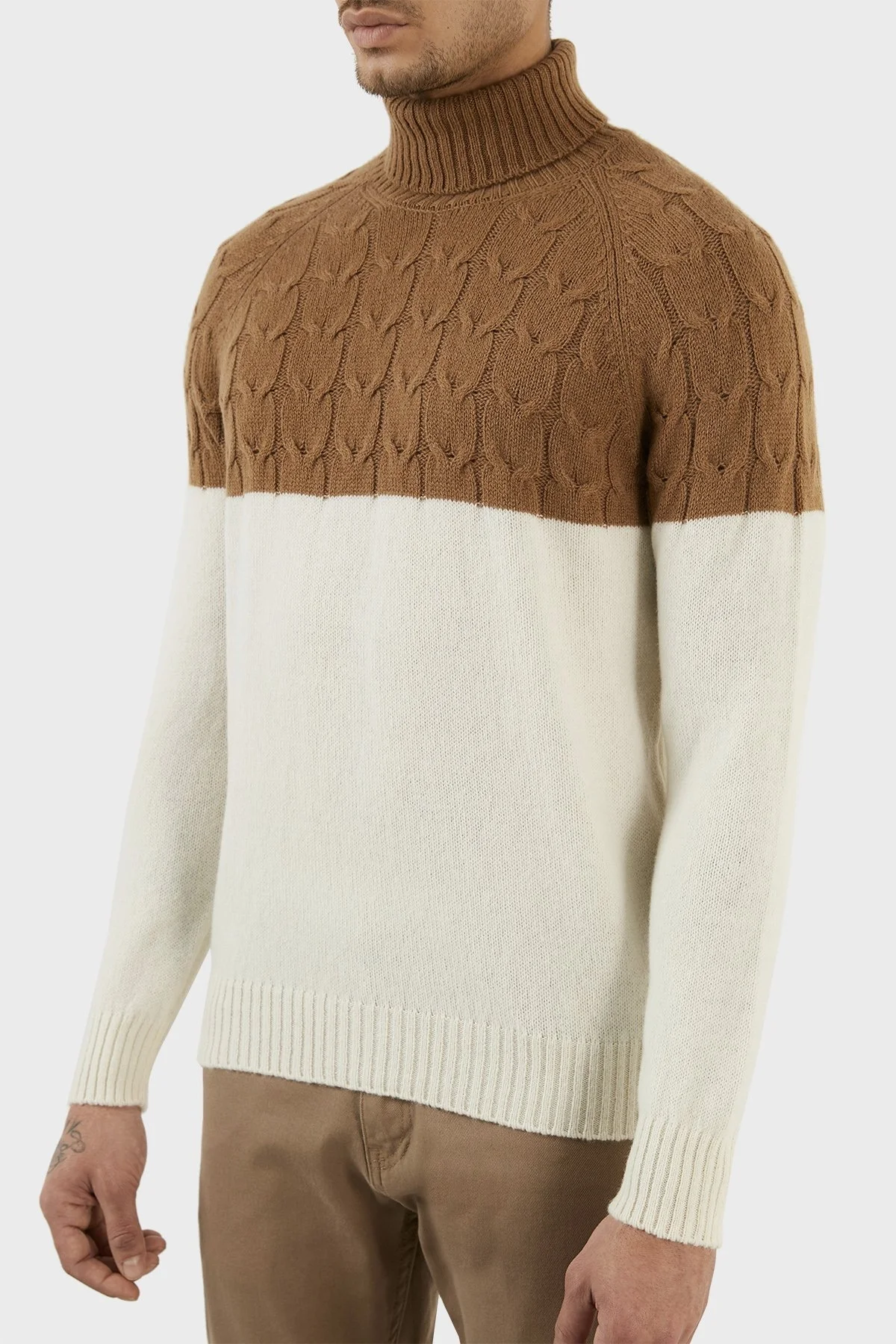 Gran Sasso Yünlü Renk Bloklu Balıkçı Yaka Erkek Kazak 13155 22616 006 KAHVE - 7