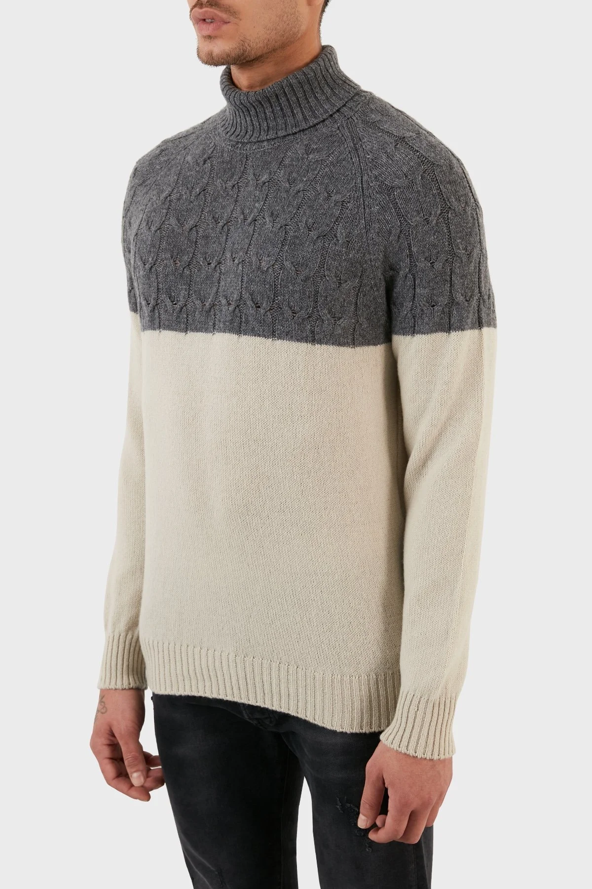 Gran Sasso Yünlü Renk Bloklu Balıkçı Yaka Erkek Kazak 13155 22616 009 ANTRASİT - 2