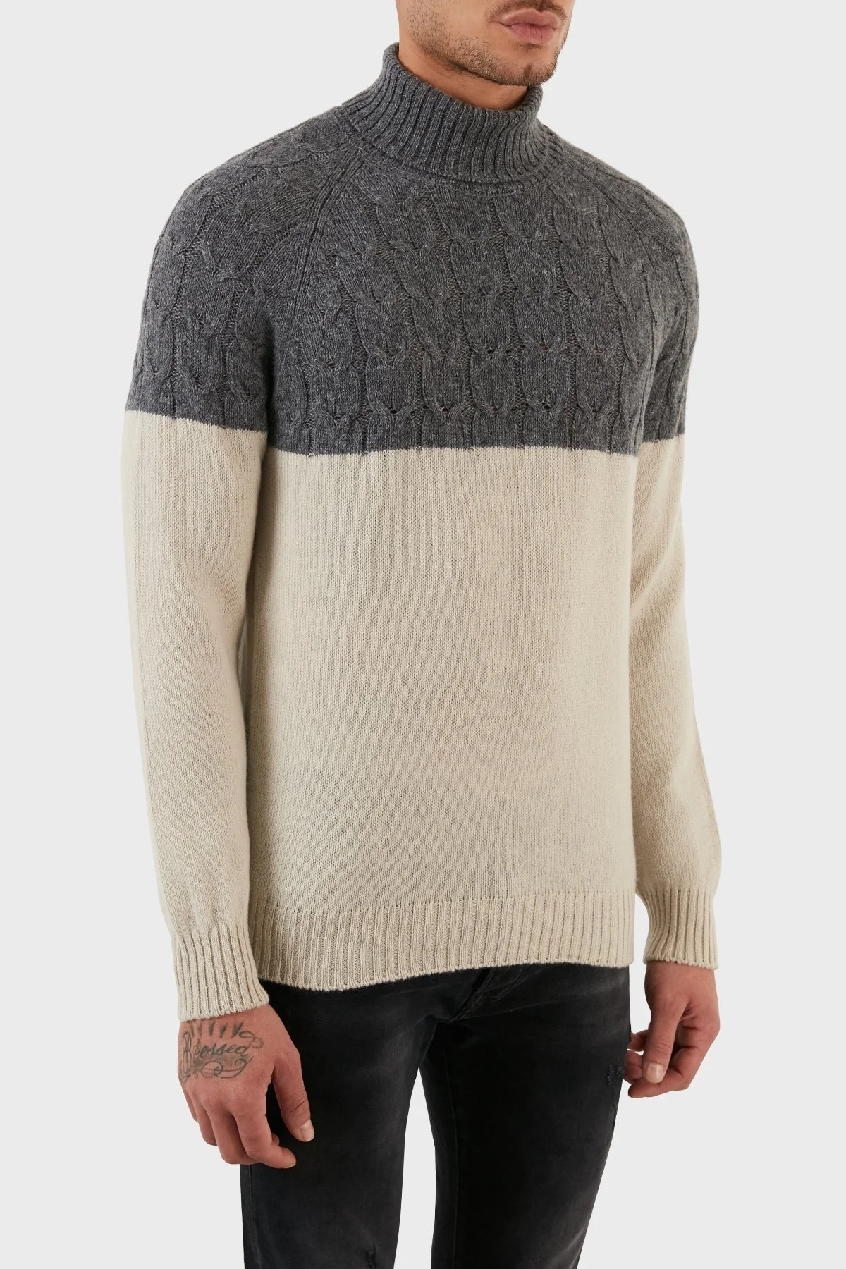 Gran Sasso Yünlü Renk Bloklu Balıkçı Yaka Erkek Kazak 13155 22616 009 ANTRASİT - 3