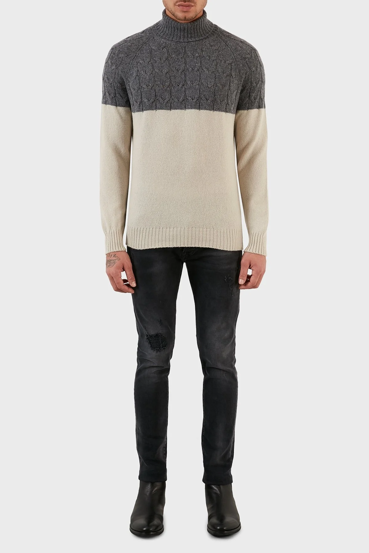 Gran Sasso Yünlü Renk Bloklu Balıkçı Yaka Erkek Kazak 13155 22616 009 ANTRASİT - 4