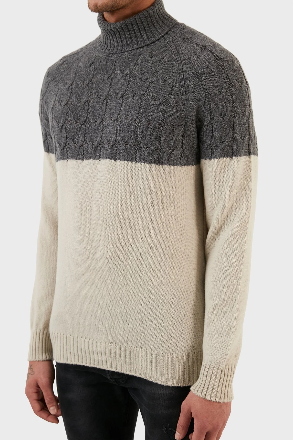 Gran Sasso Yünlü Renk Bloklu Balıkçı Yaka Erkek Kazak 13155 22616 009 ANTRASİT - 6