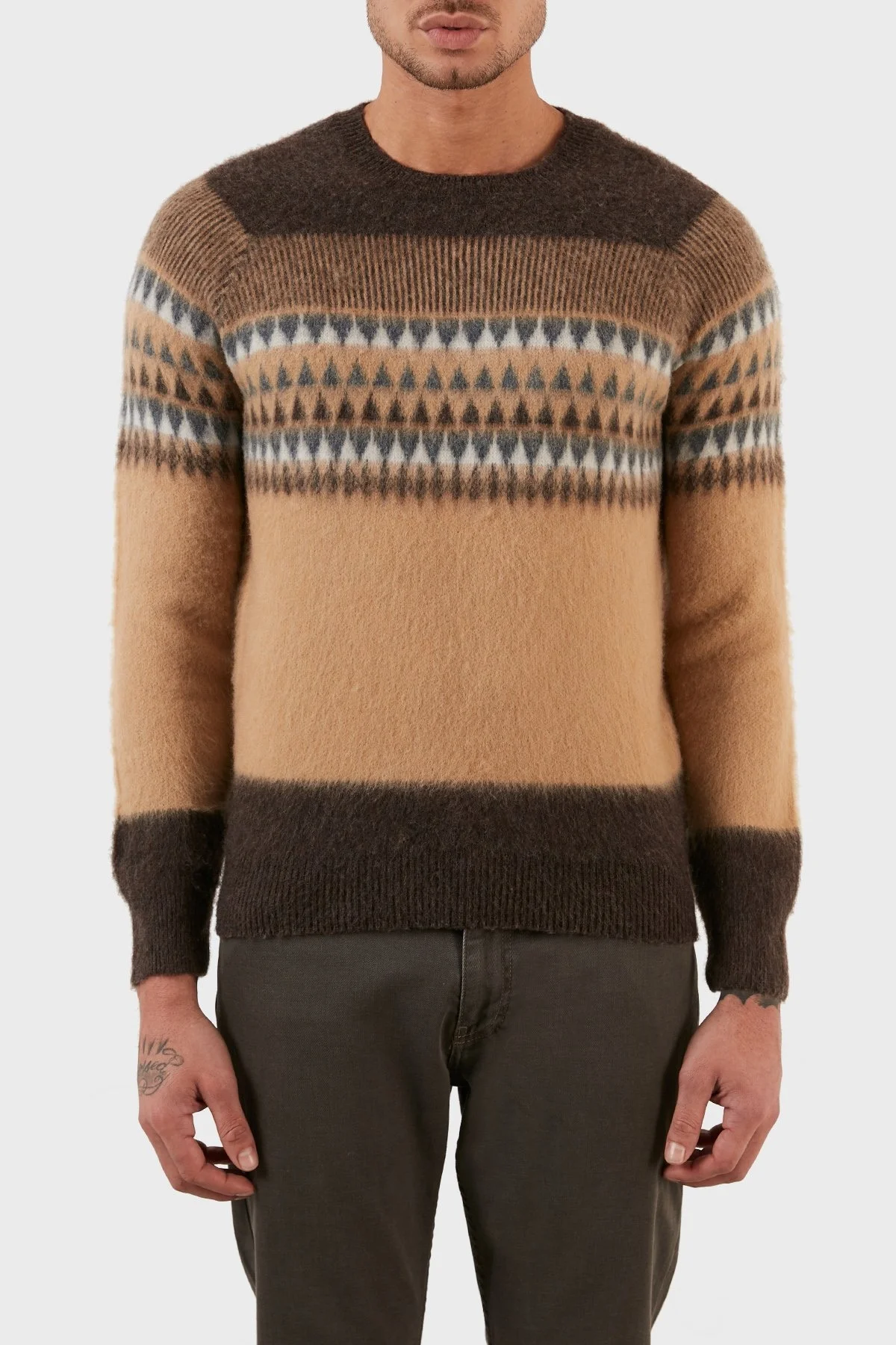 Gran Sasso Yünlü Yumuşak Dokulu Bisiklet Yaka Erkek Kazak 23174 18814 184 KAHVE - 1