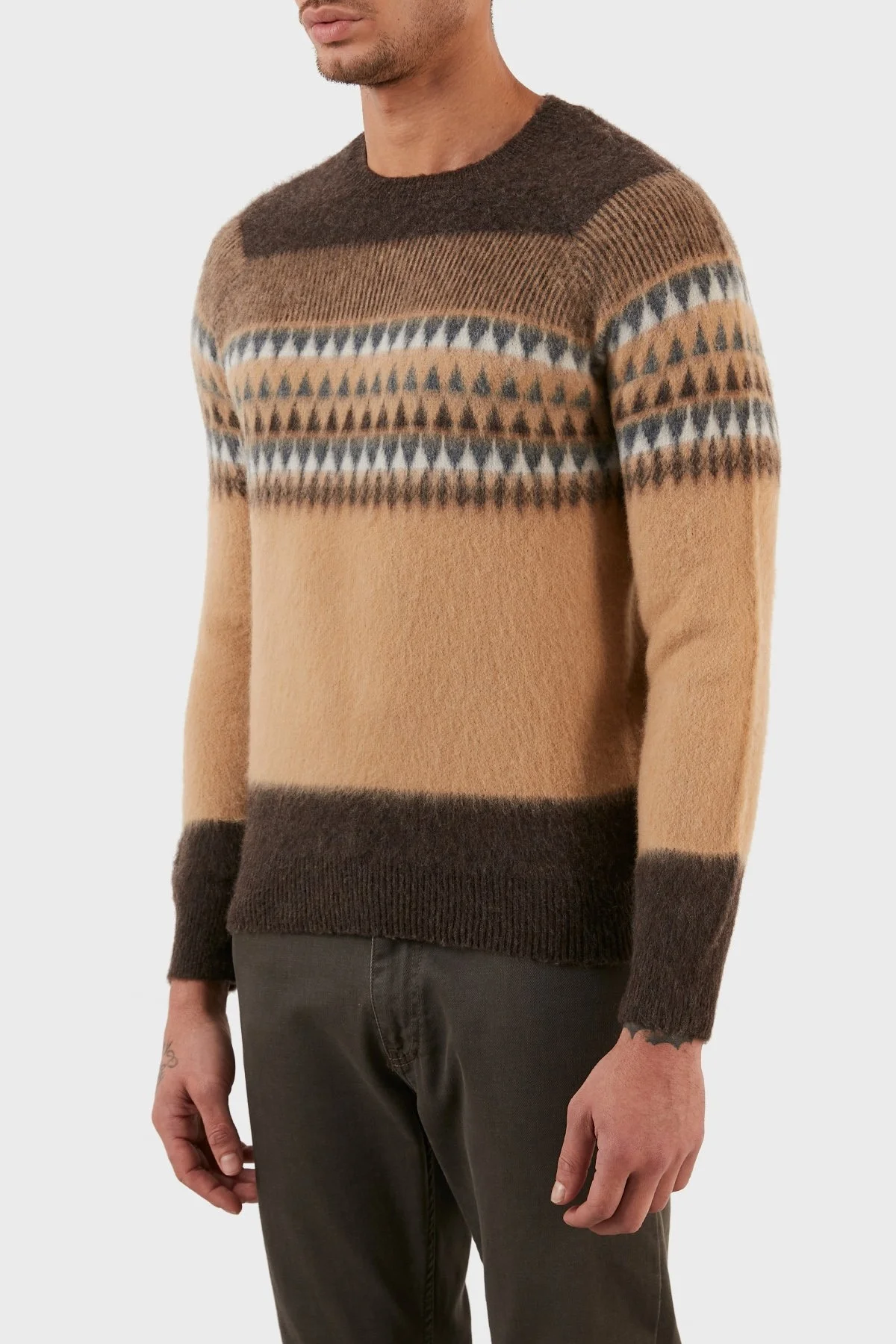 Gran Sasso Yünlü Yumuşak Dokulu Bisiklet Yaka Erkek Kazak 23174 18814 184 KAHVE - 2