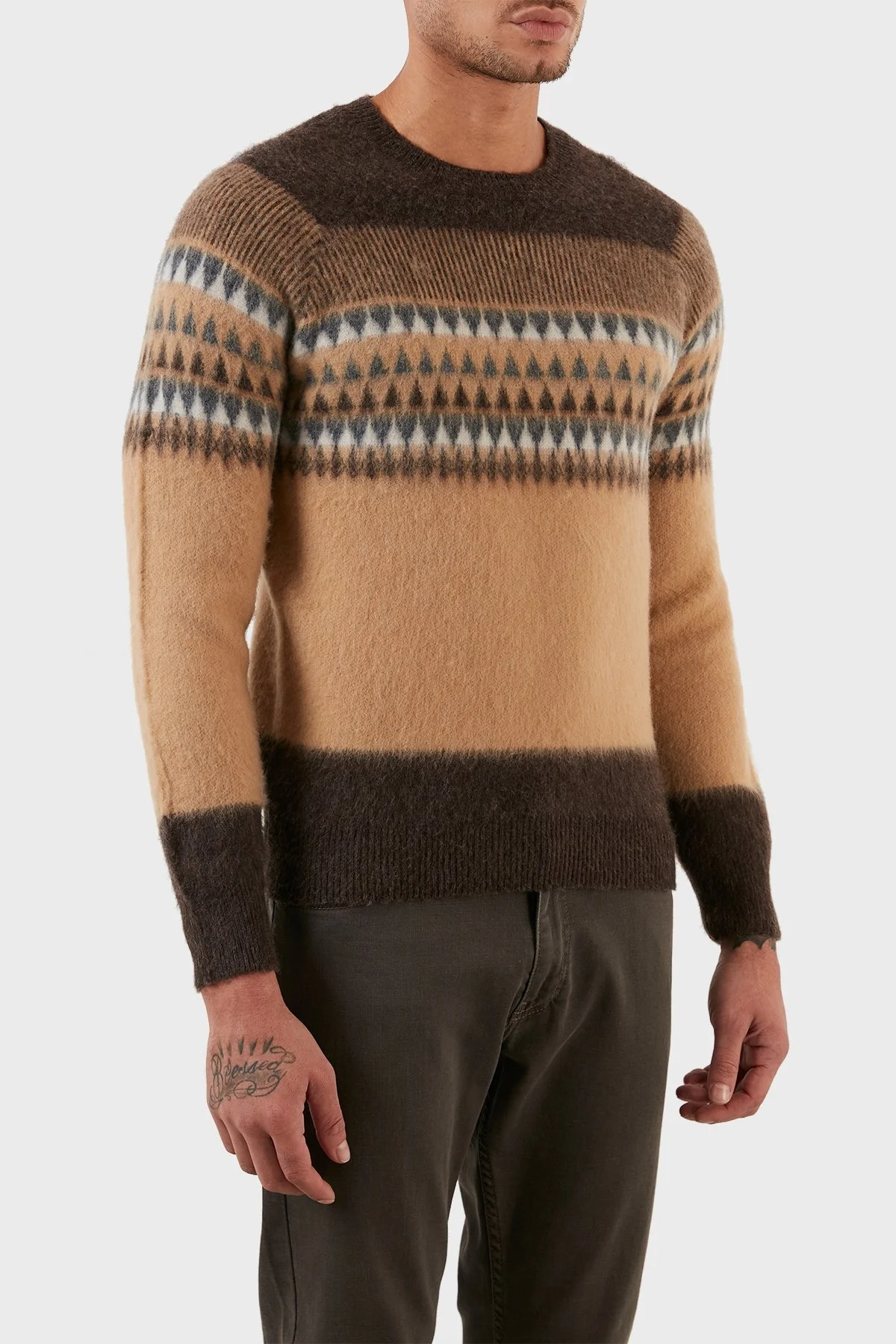 Gran Sasso Yünlü Yumuşak Dokulu Bisiklet Yaka Erkek Kazak 23174 18814 184 KAHVE - 3