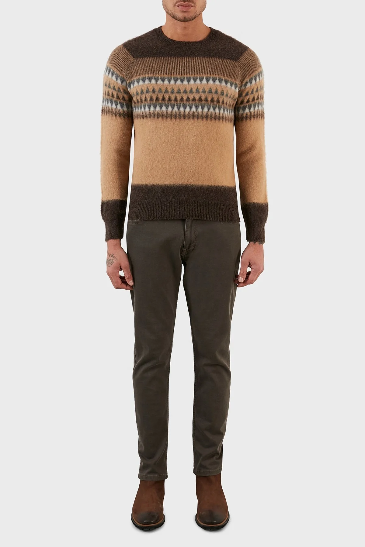 Gran Sasso Yünlü Yumuşak Dokulu Bisiklet Yaka Erkek Kazak 23174 18814 184 KAHVE - 4