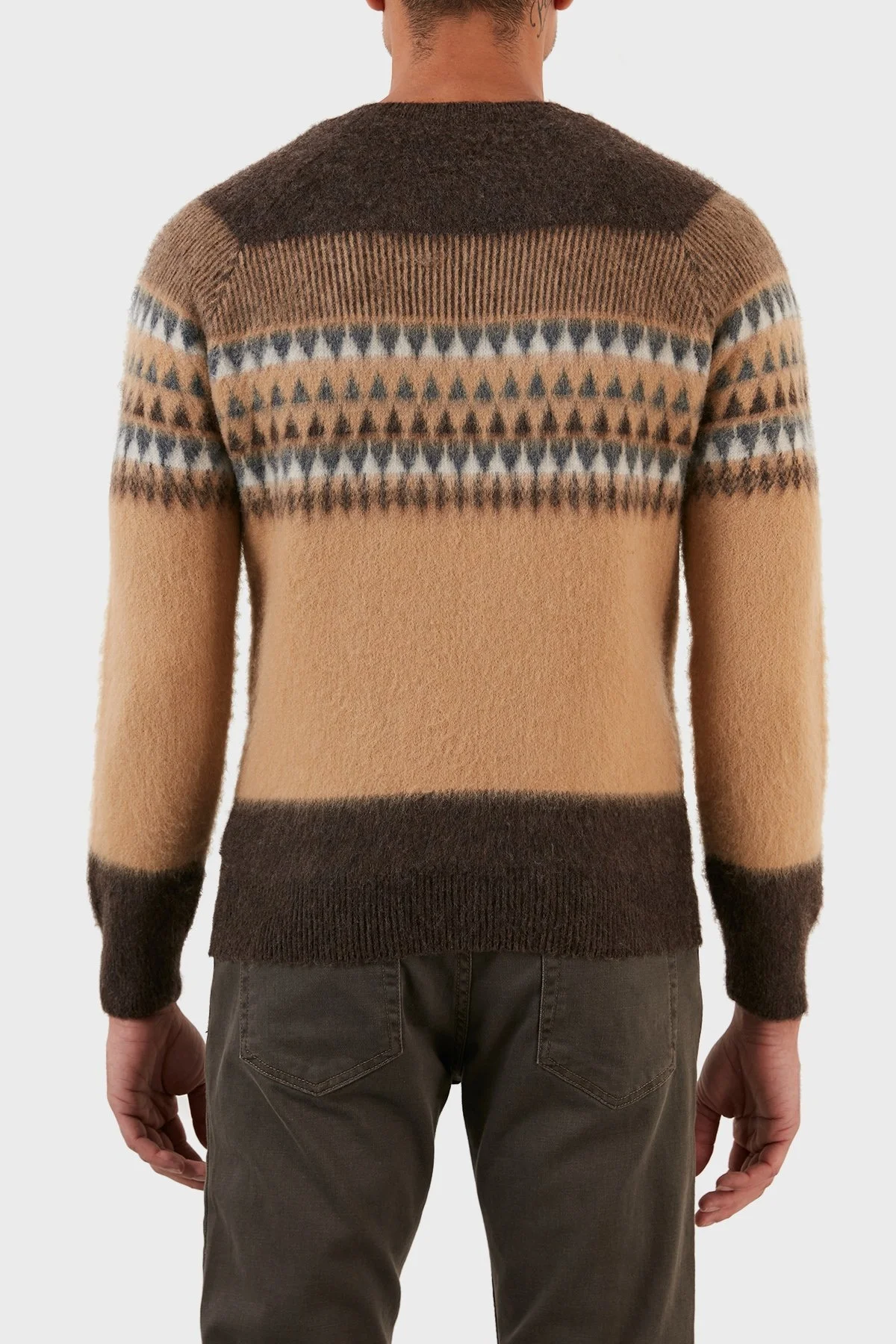 Gran Sasso Yünlü Yumuşak Dokulu Bisiklet Yaka Erkek Kazak 23174 18814 184 KAHVE - 5