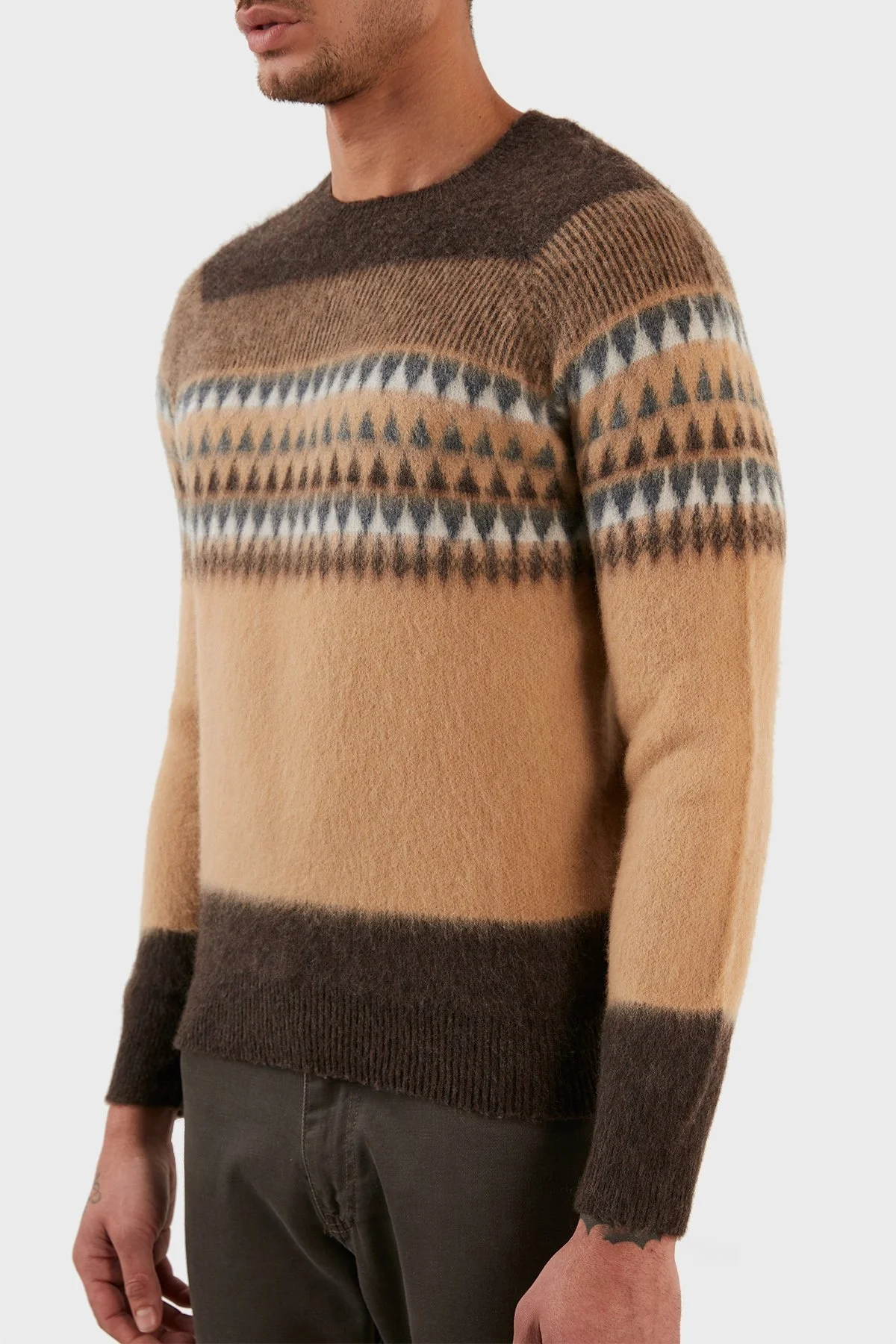 Gran Sasso Yünlü Yumuşak Dokulu Bisiklet Yaka Erkek Kazak 23174 18814 184 KAHVE - 6