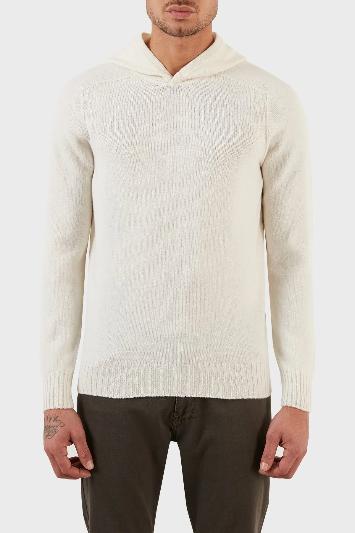 Gran Sasso Yünlü Yumuşak Dokulu Kapüşonlu Erkek Kazak 24122 25024 001 EKRU - 1