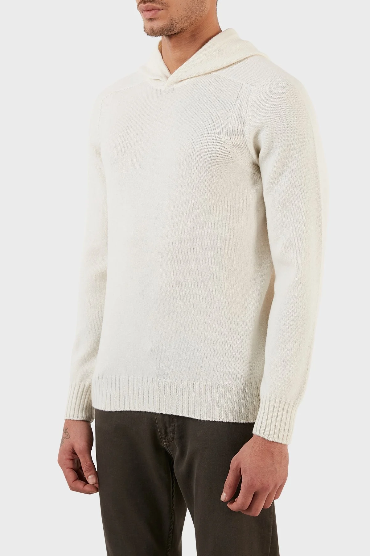 Gran Sasso Yünlü Yumuşak Dokulu Kapüşonlu Erkek Kazak 24122 25024 001 EKRU - 2