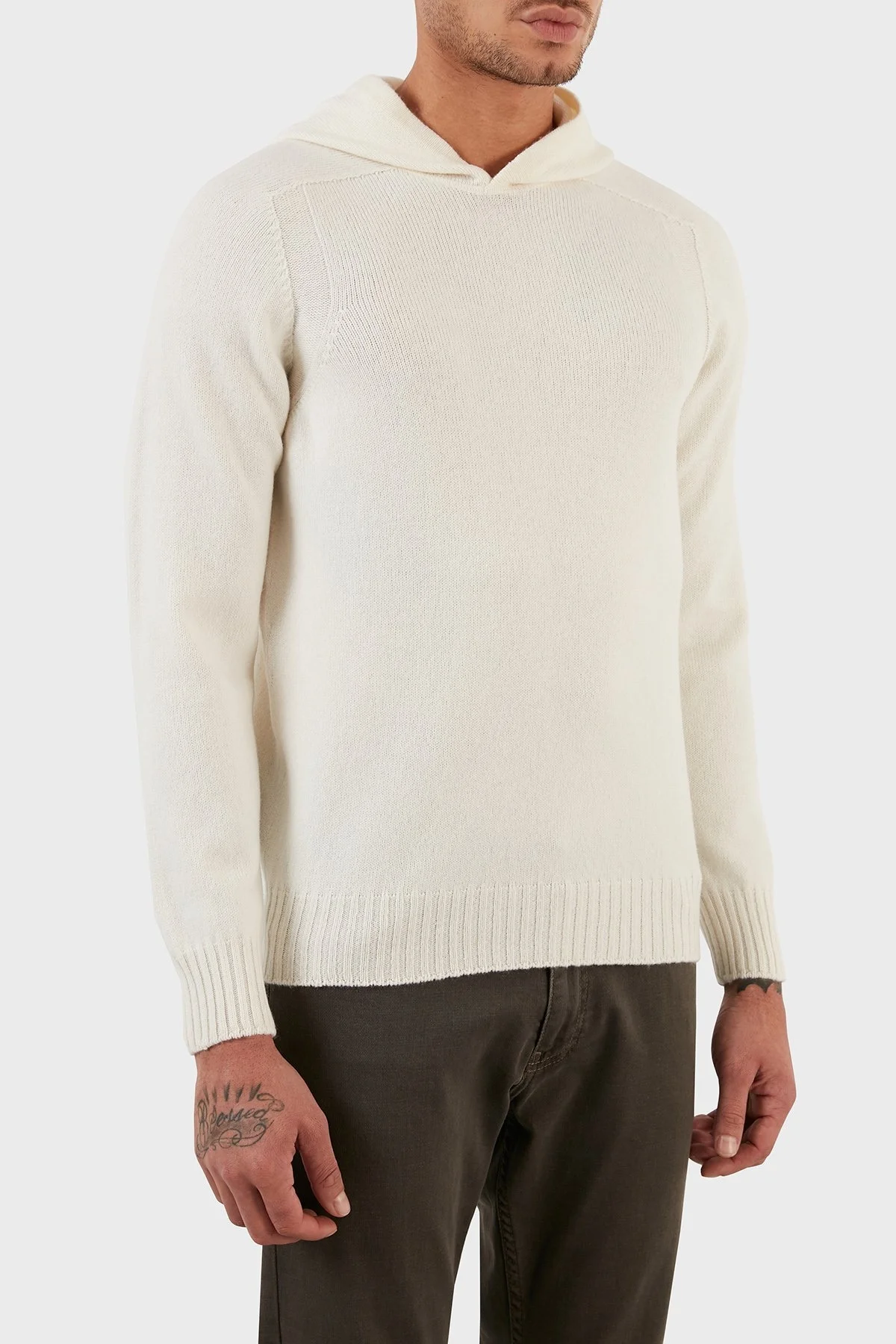 Gran Sasso Yünlü Yumuşak Dokulu Kapüşonlu Erkek Kazak 24122 25024 001 EKRU - 3